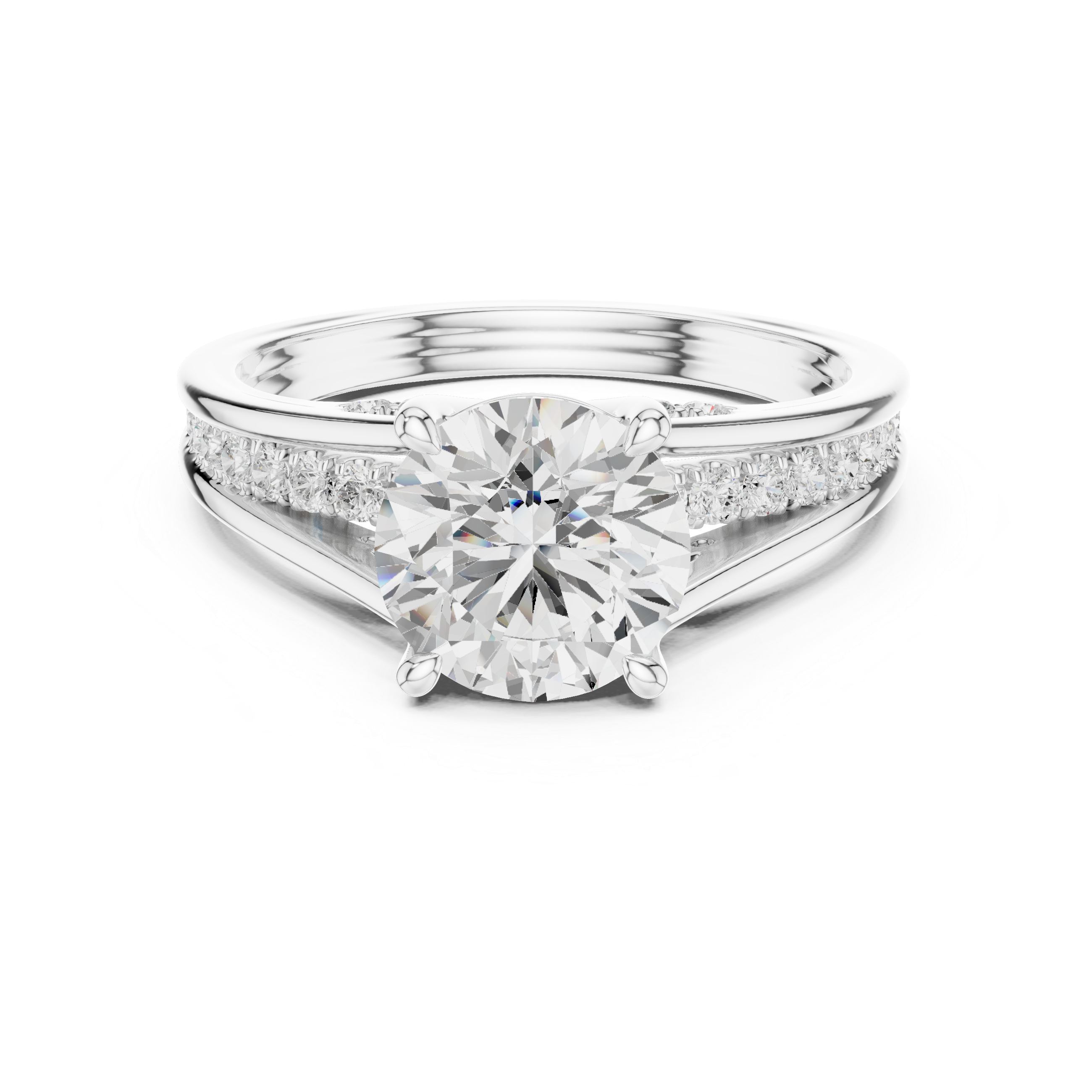 Round Brilliant Solitaire Engagement Ring with Hidden Pavé Split Shank