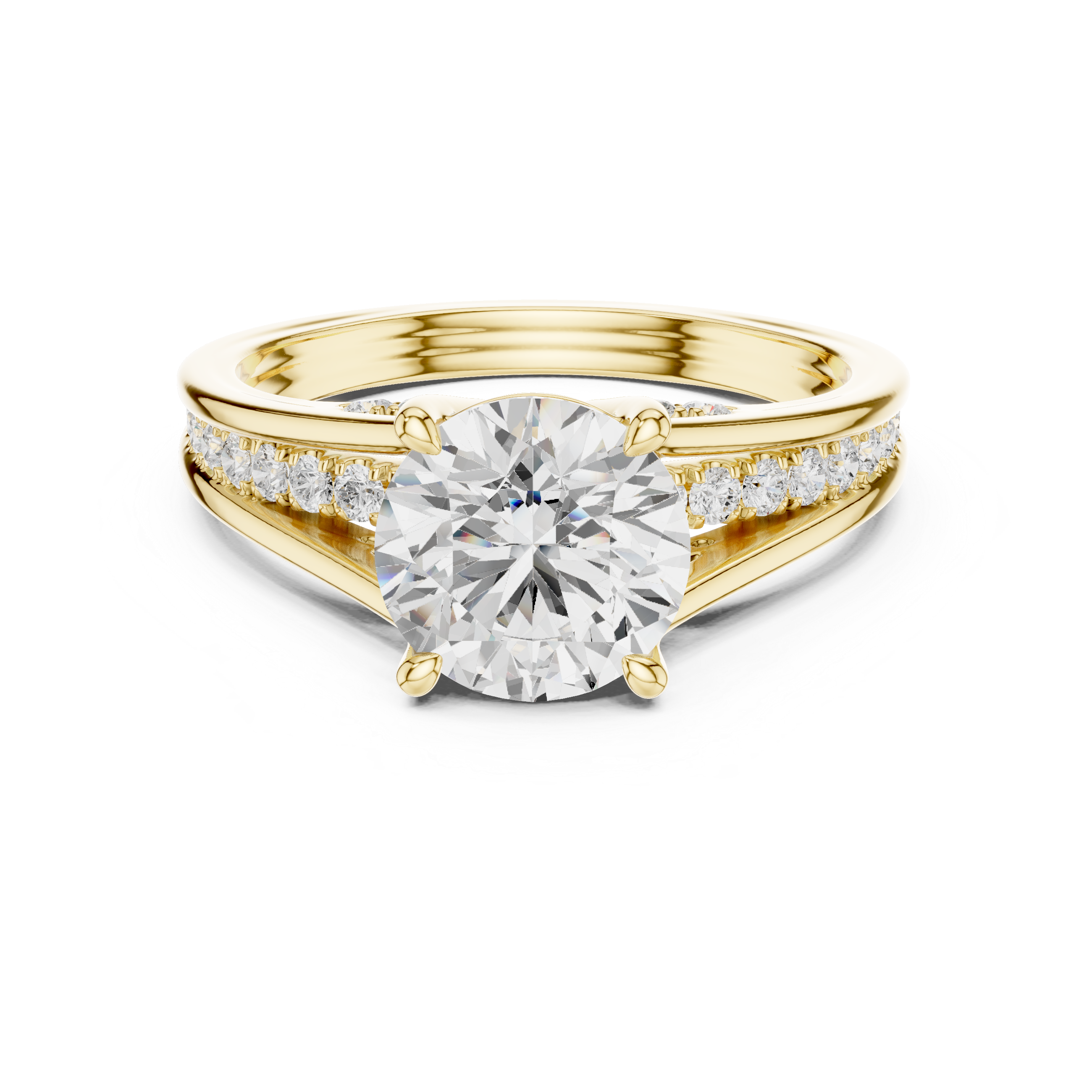 Round Brilliant Solitaire Engagement Ring with Hidden Pavé Split Shank