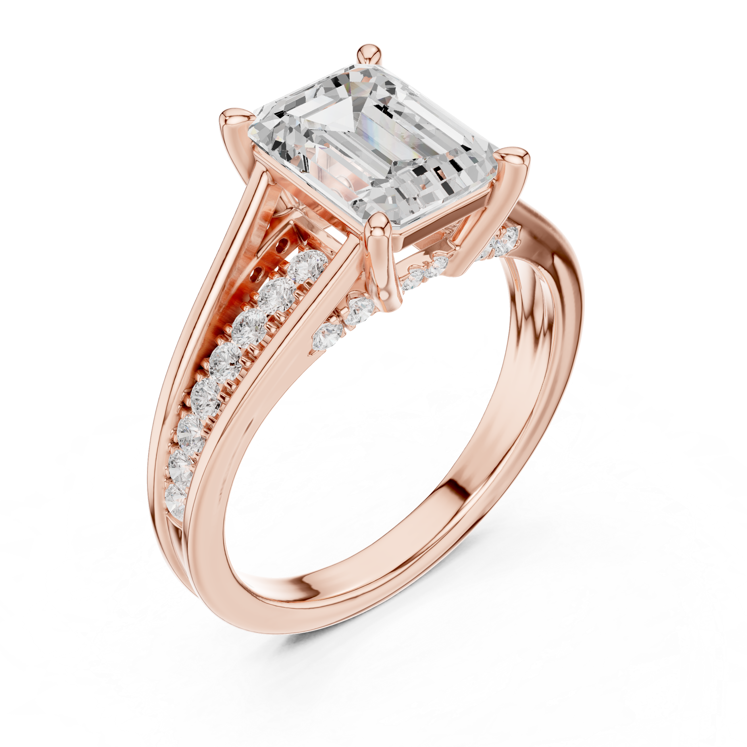 Emerald-Cut Split-Shank Engagement Ring with Pavé Accent Setting