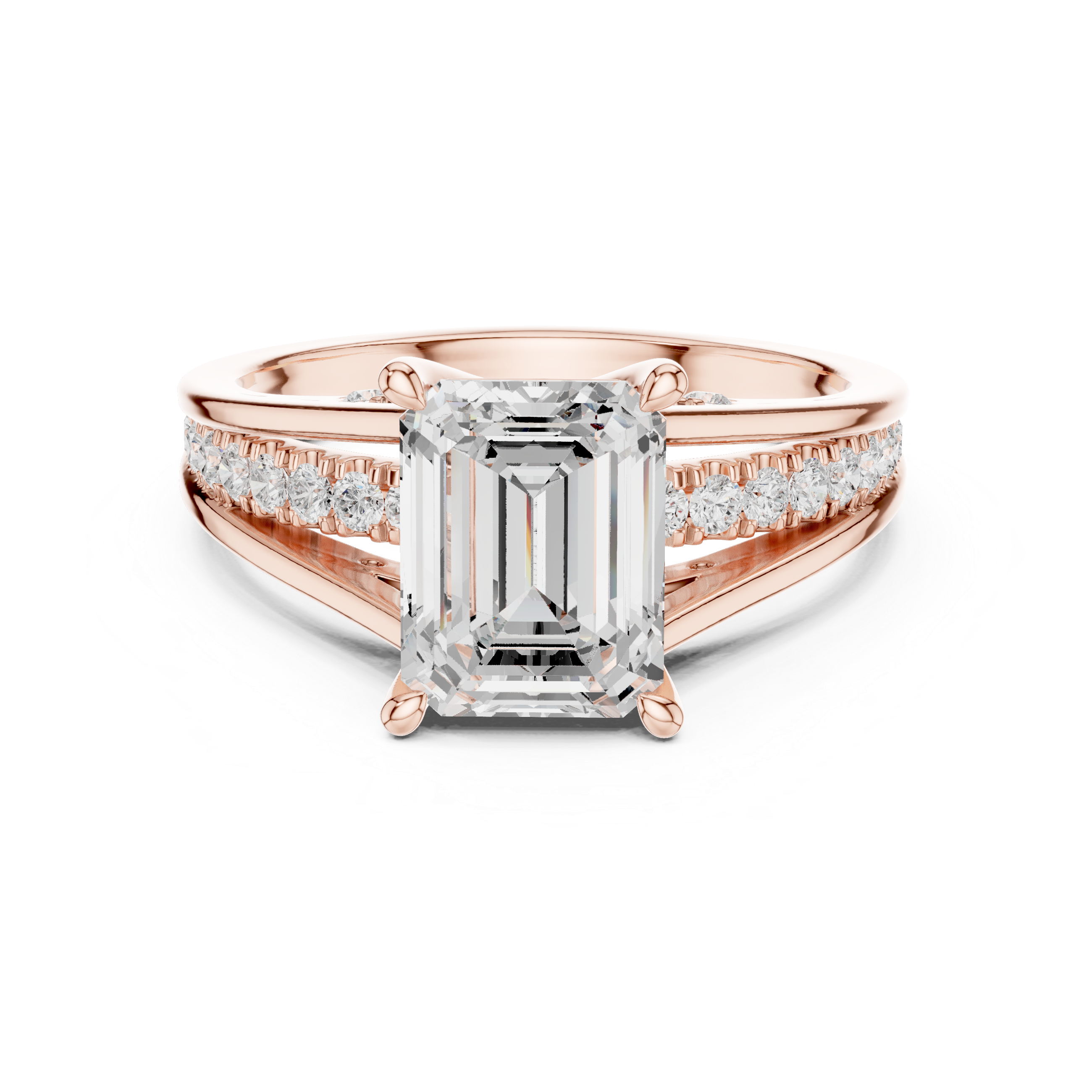 Emerald-Cut Split-Shank Engagement Ring with Pavé Accent Setting