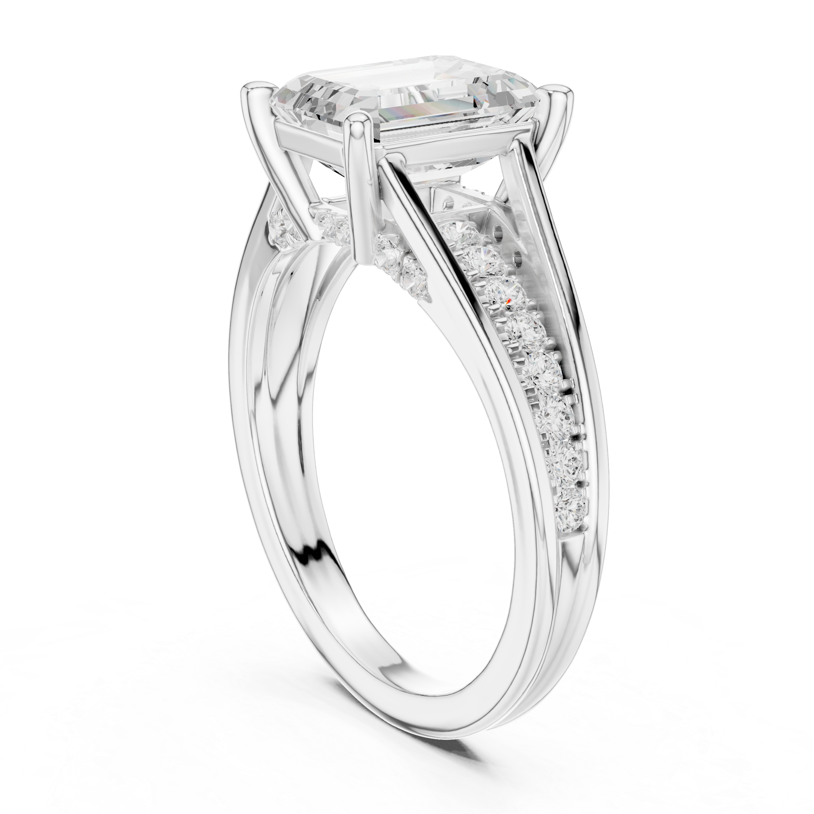 Emerald-Cut Split-Shank Engagement Ring with Pavé Accent Setting