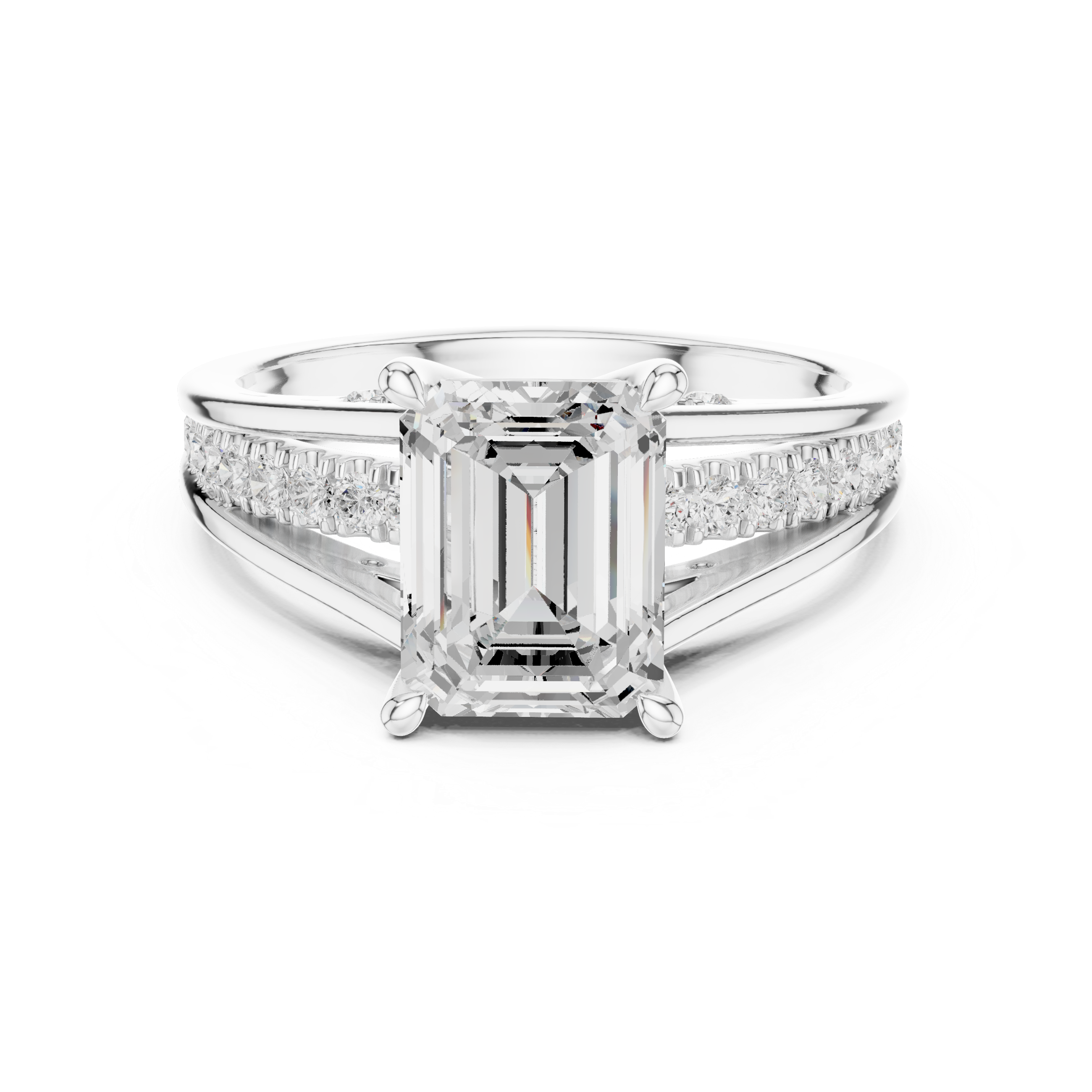 Emerald-Cut Split-Shank Engagement Ring with Pavé Accent Setting