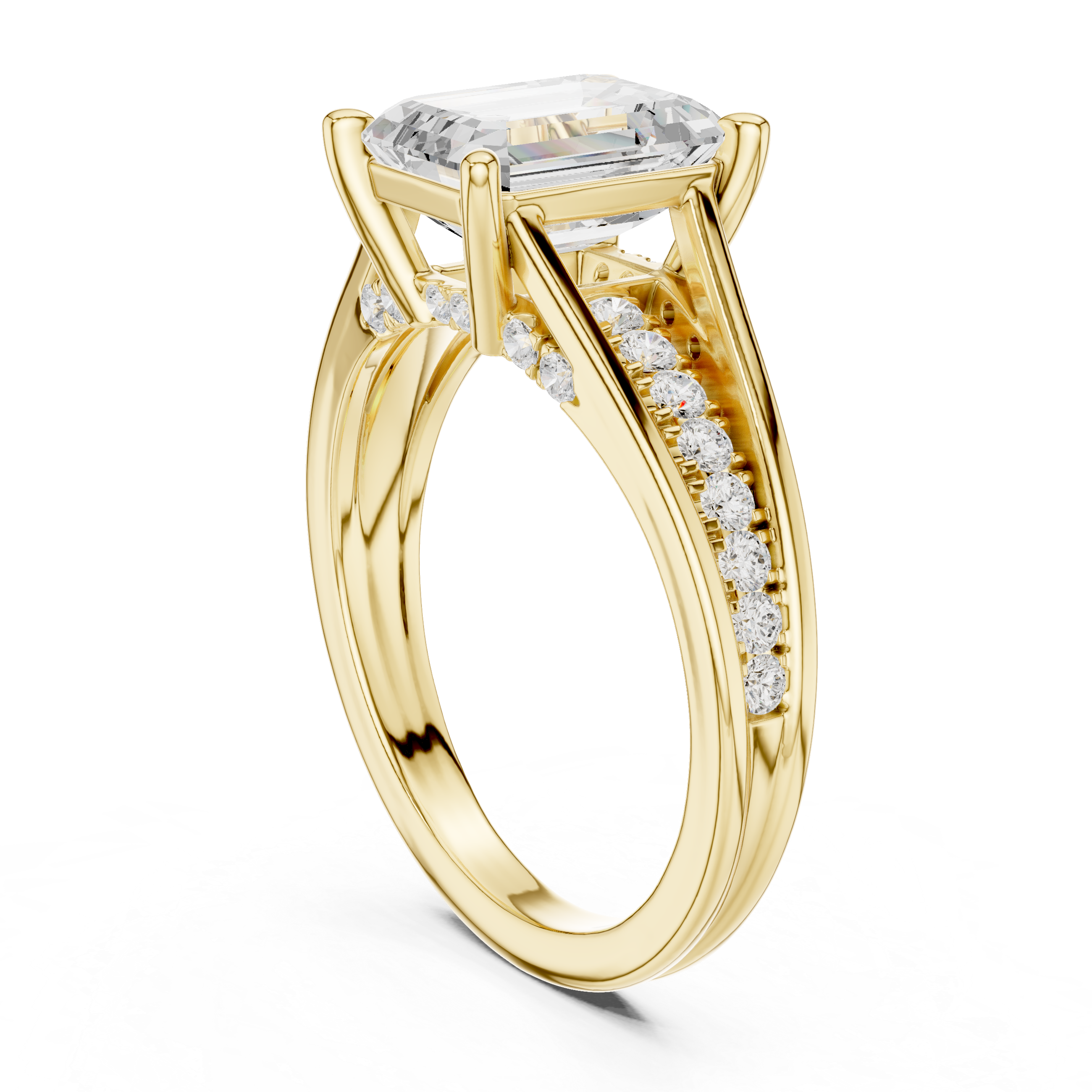 Emerald-Cut Split-Shank Engagement Ring with Pavé Accent Setting