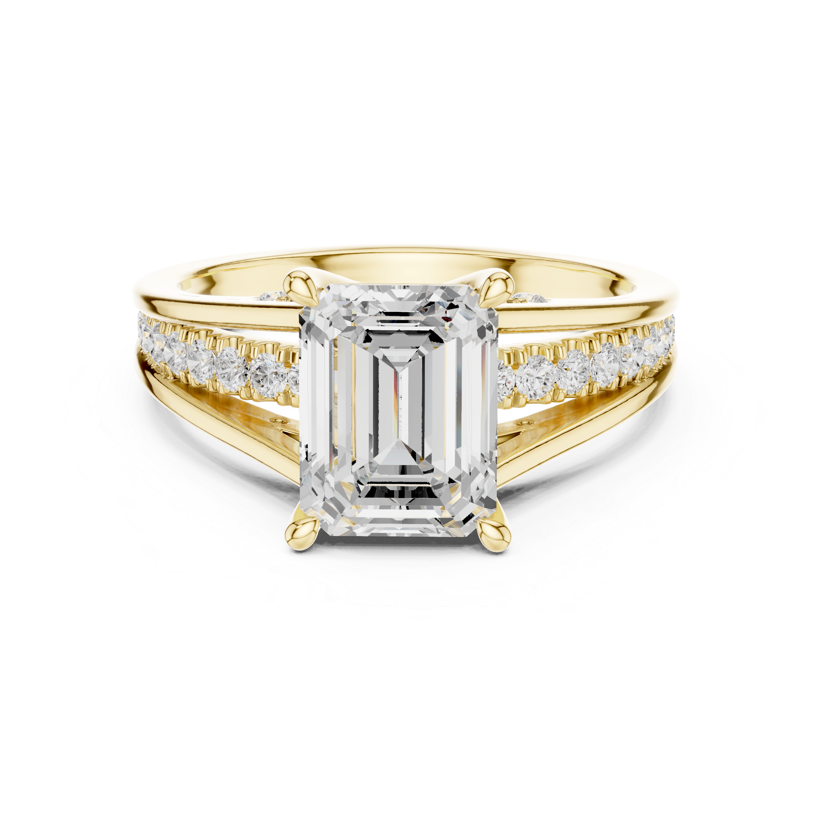 Emerald-Cut Split-Shank Engagement Ring with Pavé Accent Setting