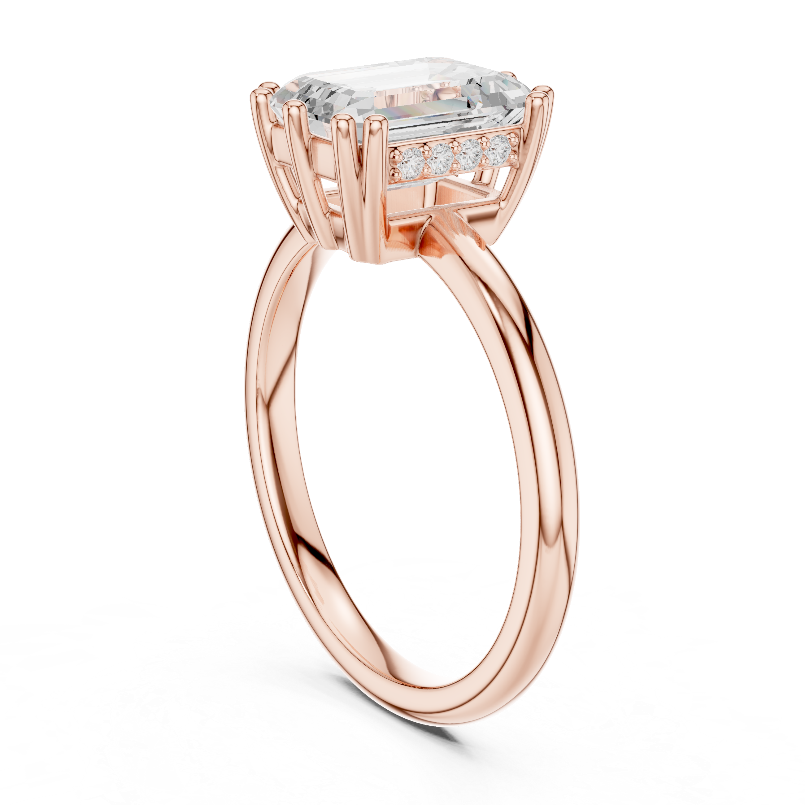 Emerald Cut Solitaire Engagement Ring with Hidden Diamond Gallery Accent
