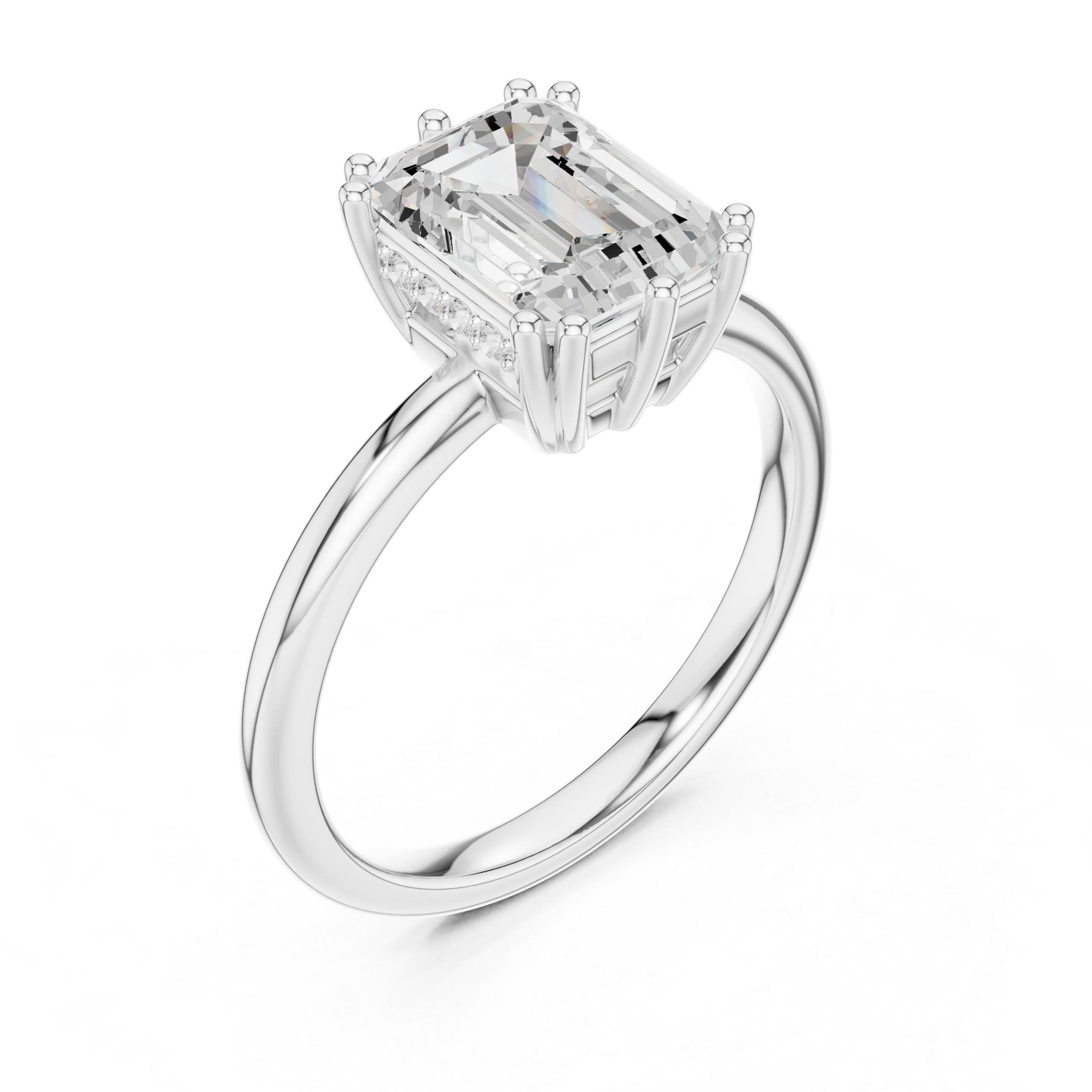 Emerald Cut Solitaire Engagement Ring with Hidden Diamond Gallery Accent