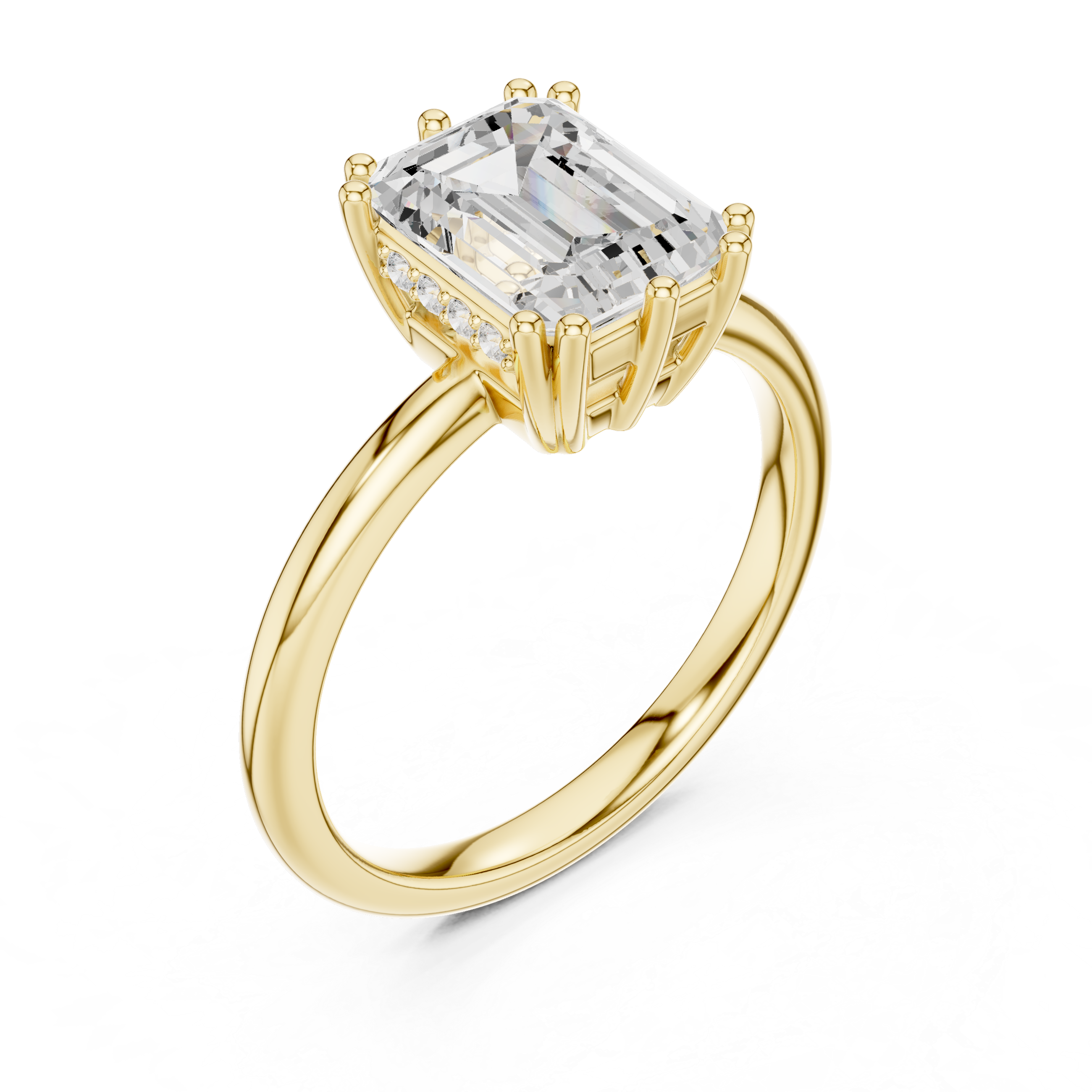 Emerald Cut Solitaire Engagement Ring with Hidden Diamond Gallery Accent