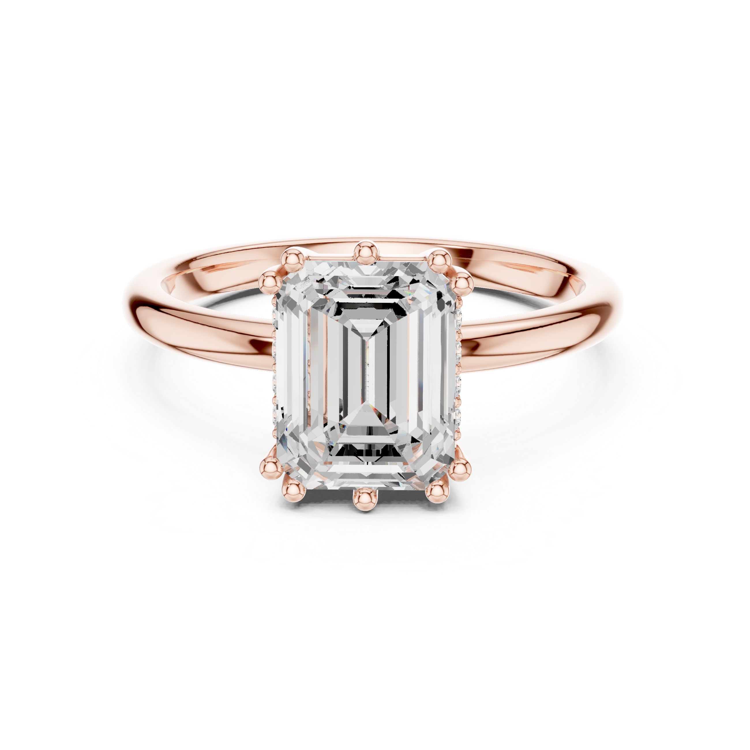 Emerald Cut Solitaire Engagement Ring with Hidden Diamond Gallery Accent
