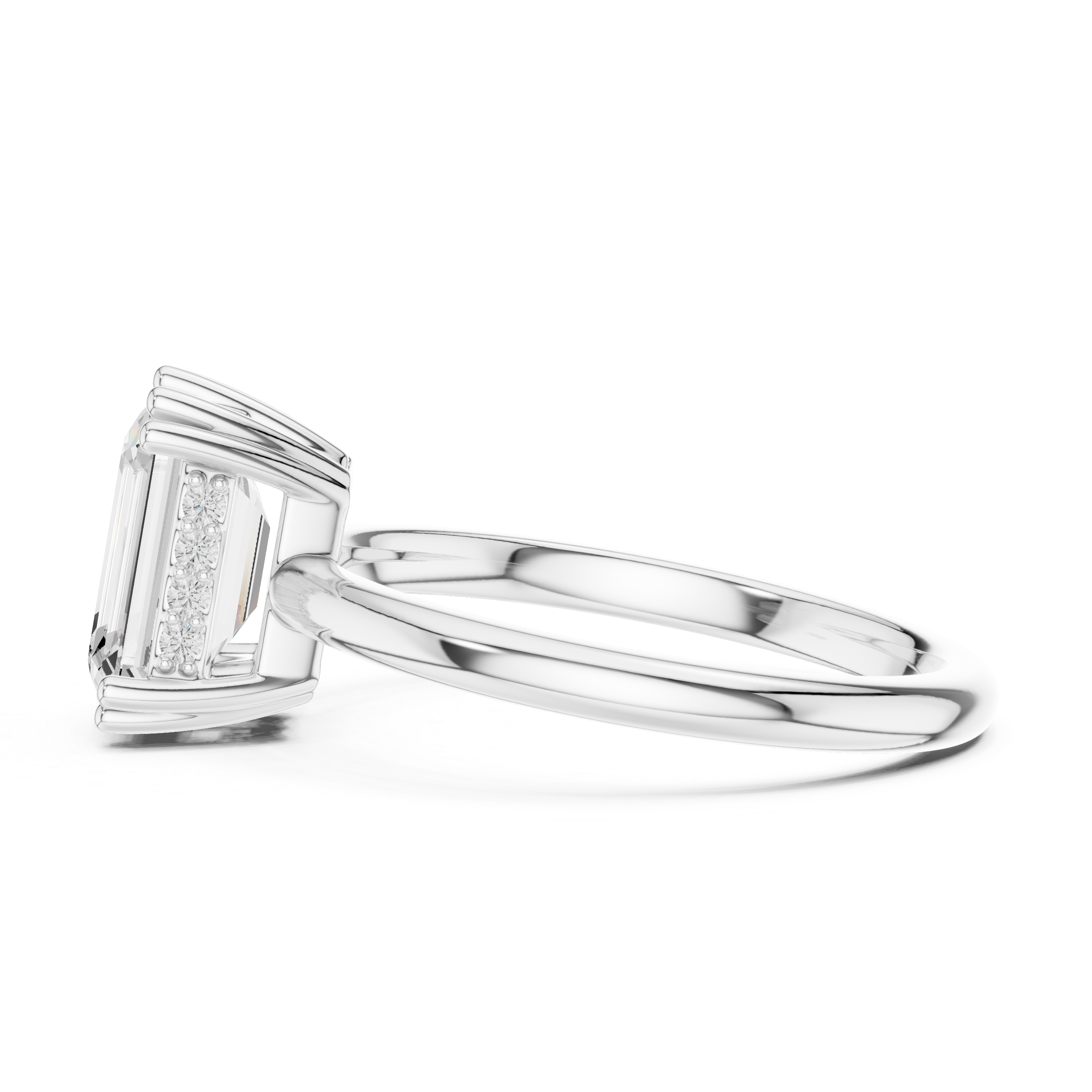 Emerald Cut Solitaire Engagement Ring with Hidden Diamond Gallery Accent