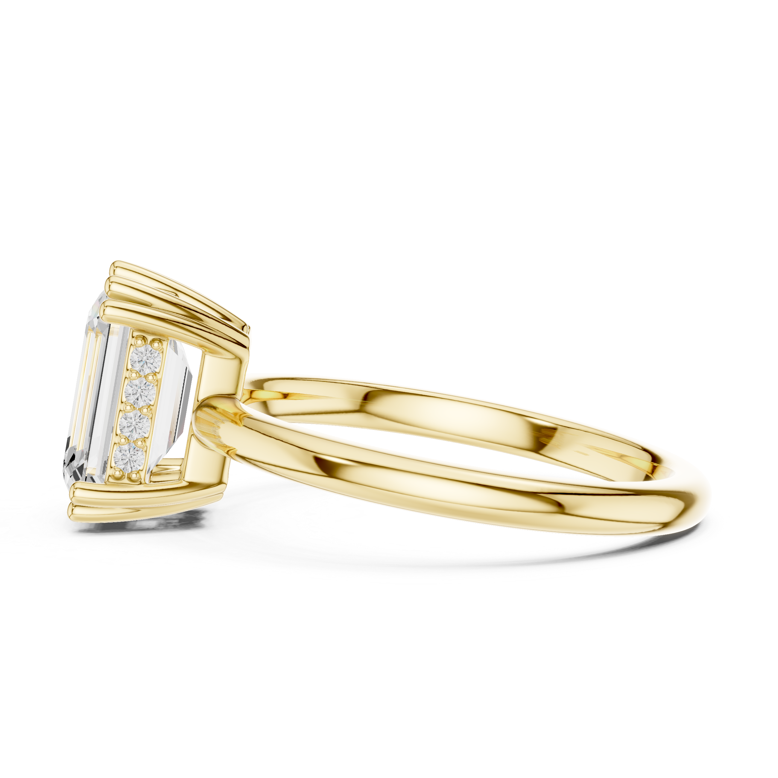 Emerald Cut Solitaire Engagement Ring with Hidden Diamond Gallery Accent