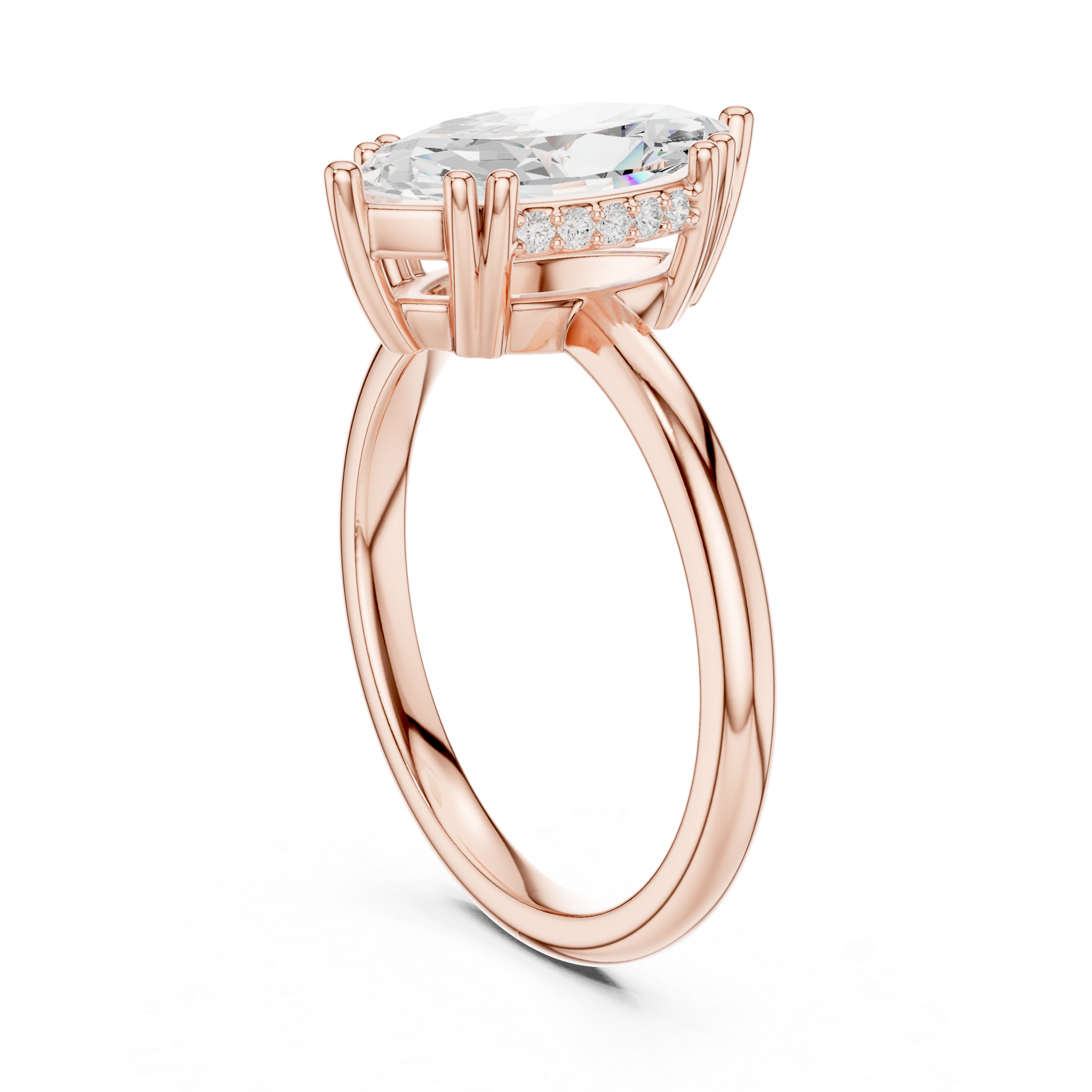 Marquise Cut Solitaire Engagement Ring with Hidden Diamond Accent Basket