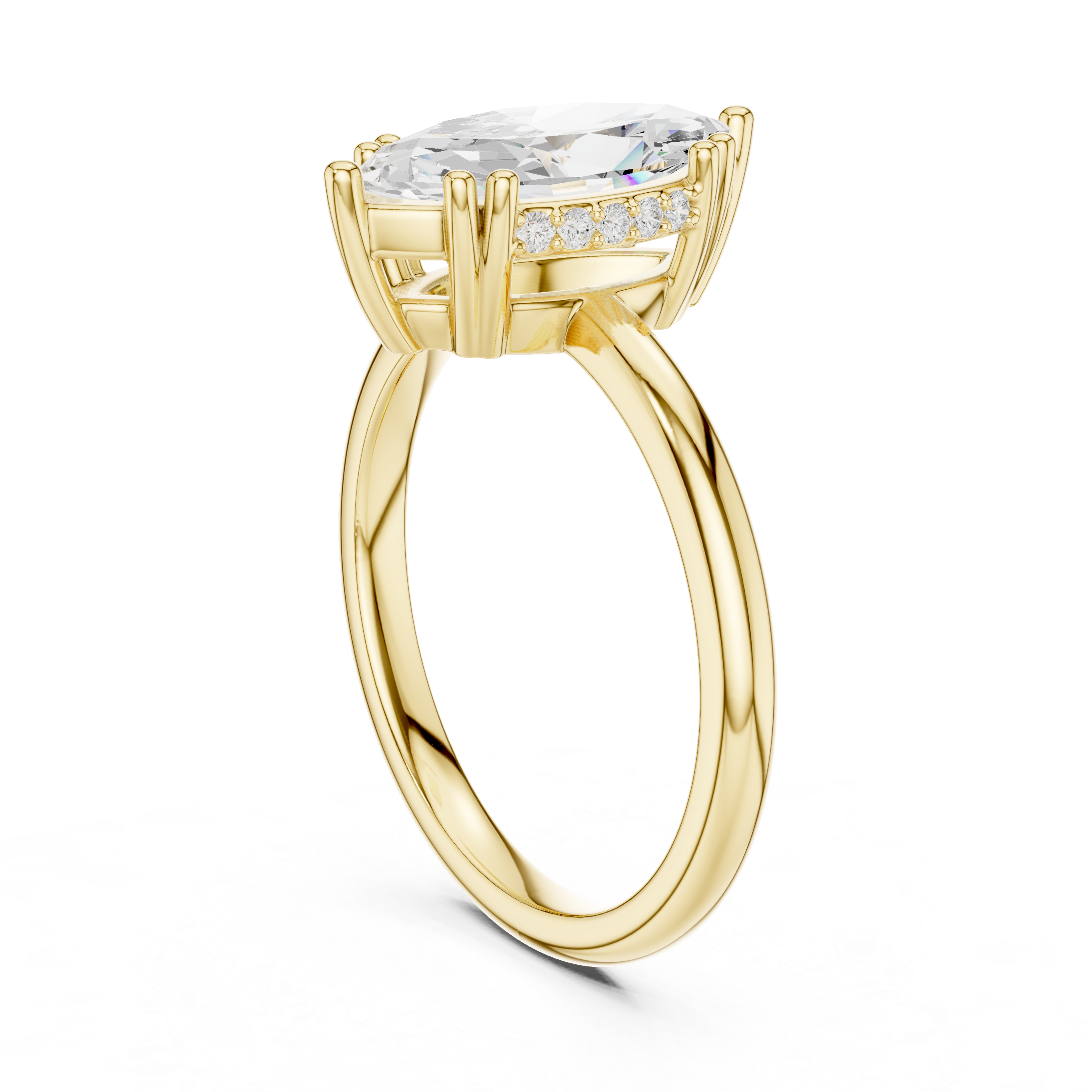 Marquise Cut Solitaire Engagement Ring with Hidden Diamond Accent Basket