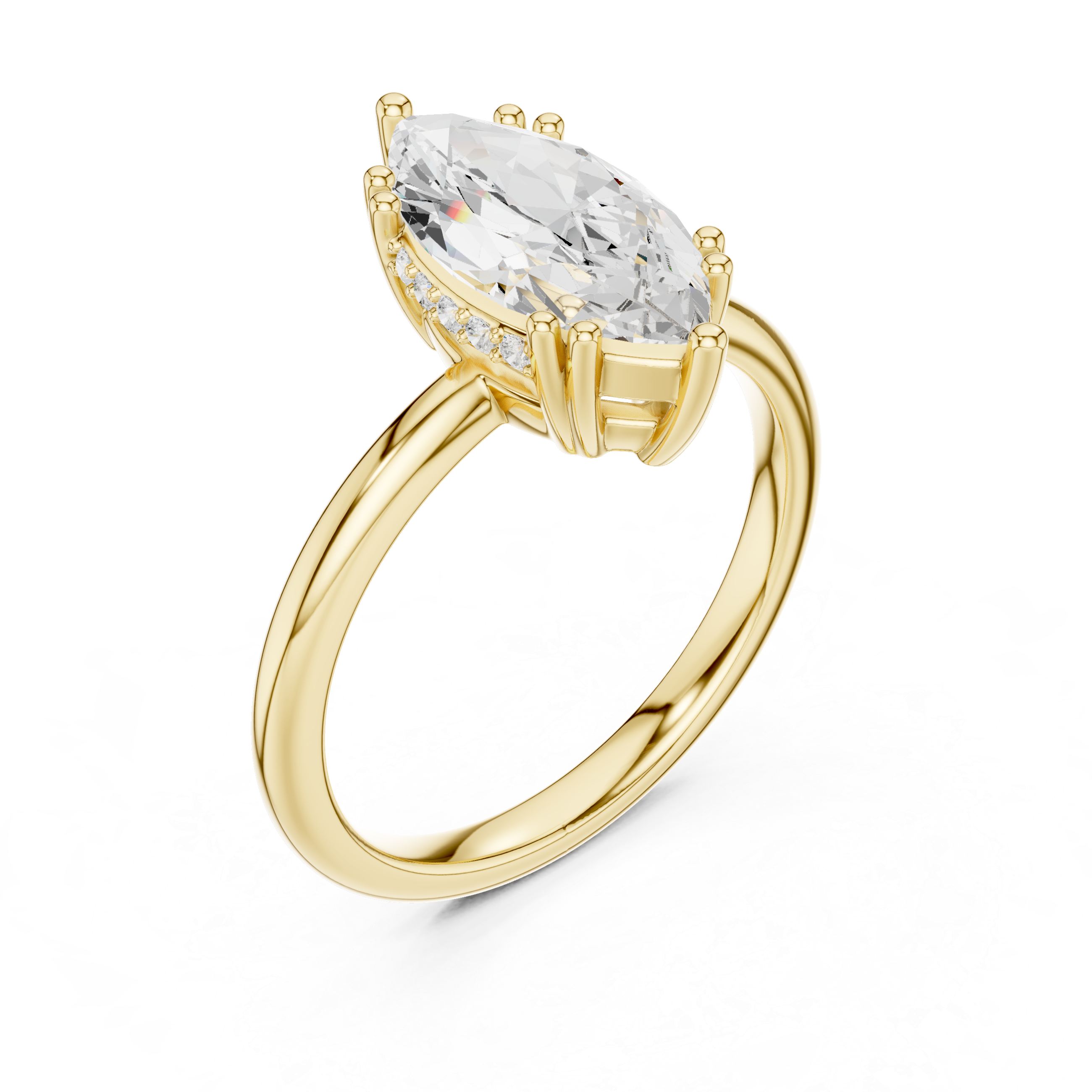 Marquise Cut Solitaire Engagement Ring with Hidden Diamond Accent Basket