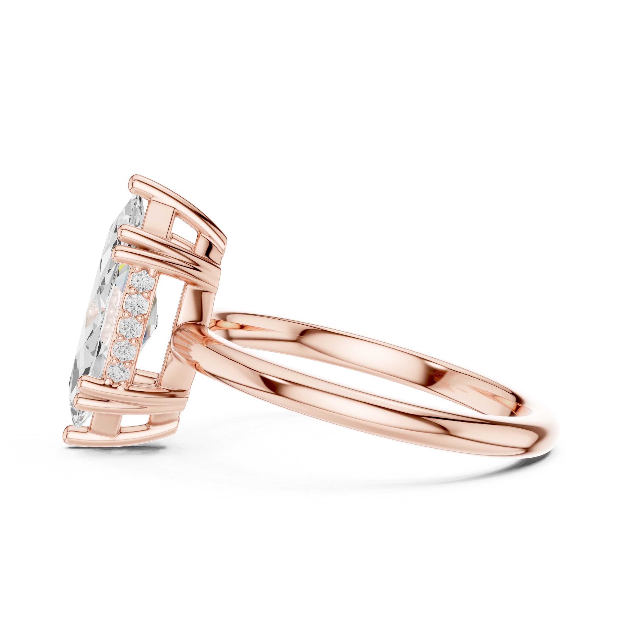 Marquise Cut Solitaire Engagement Ring with Hidden Diamond Accent Basket