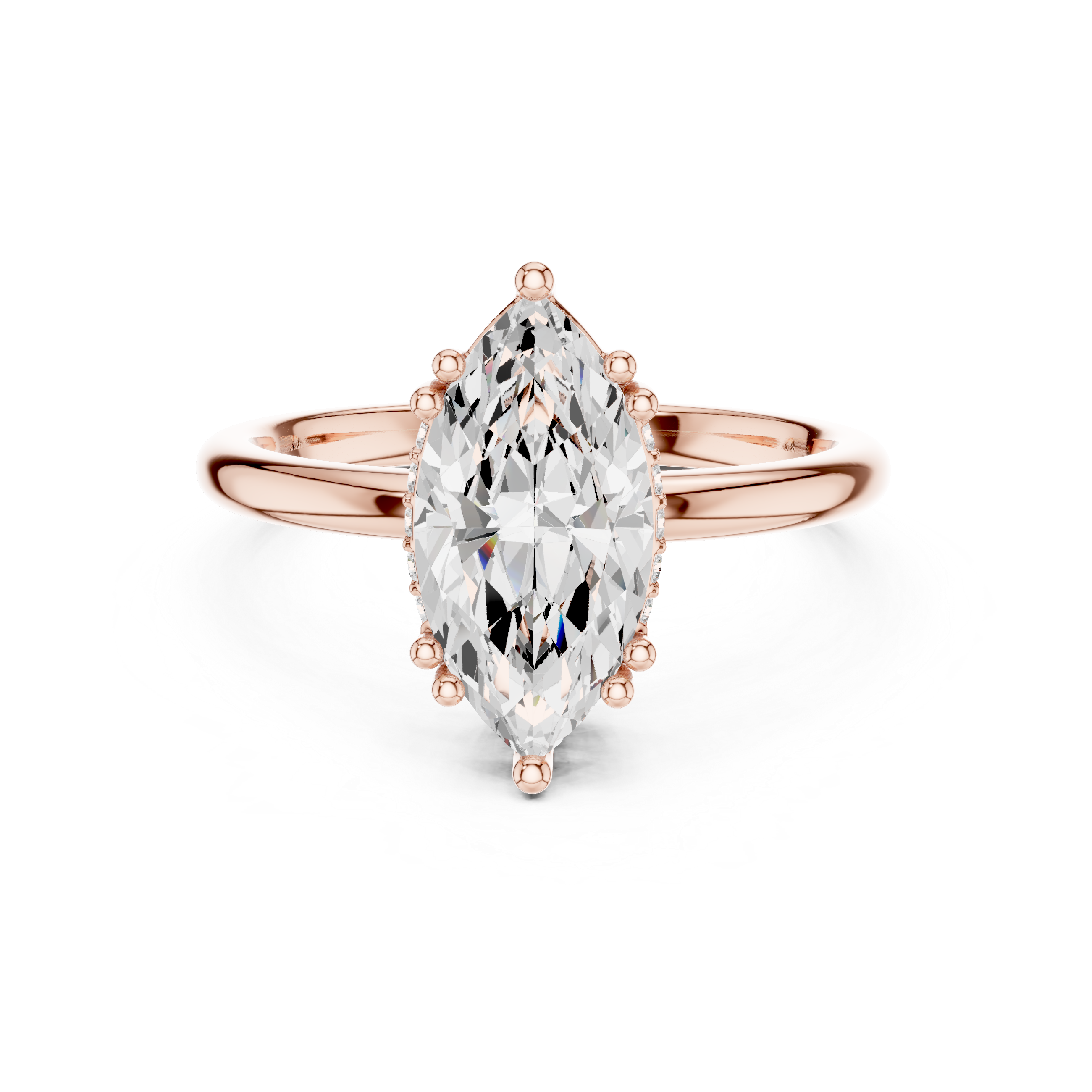 Marquise Cut Solitaire Engagement Ring with Hidden Diamond Accent Basket
