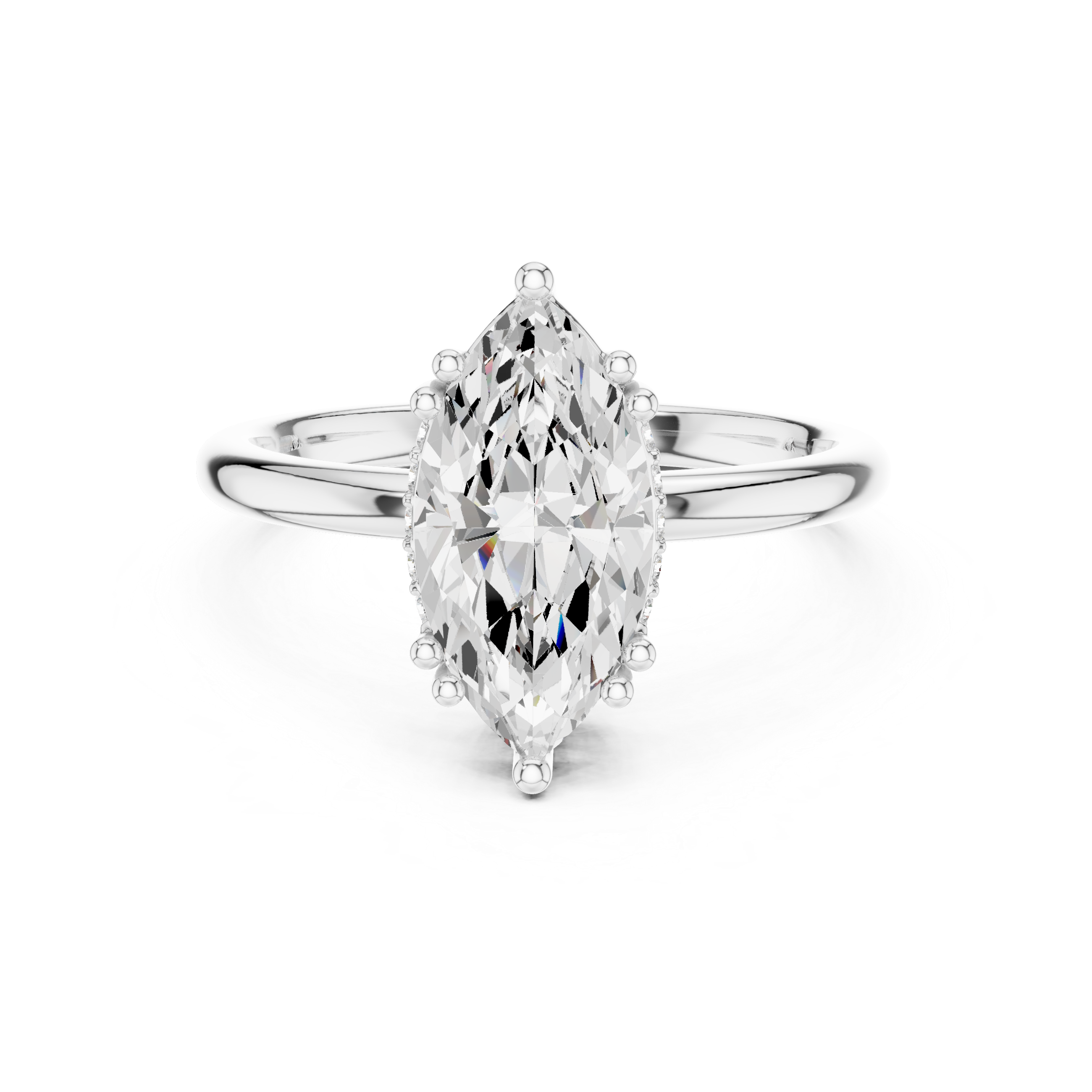 Marquise Cut Solitaire Engagement Ring with Hidden Diamond Accent Basket
