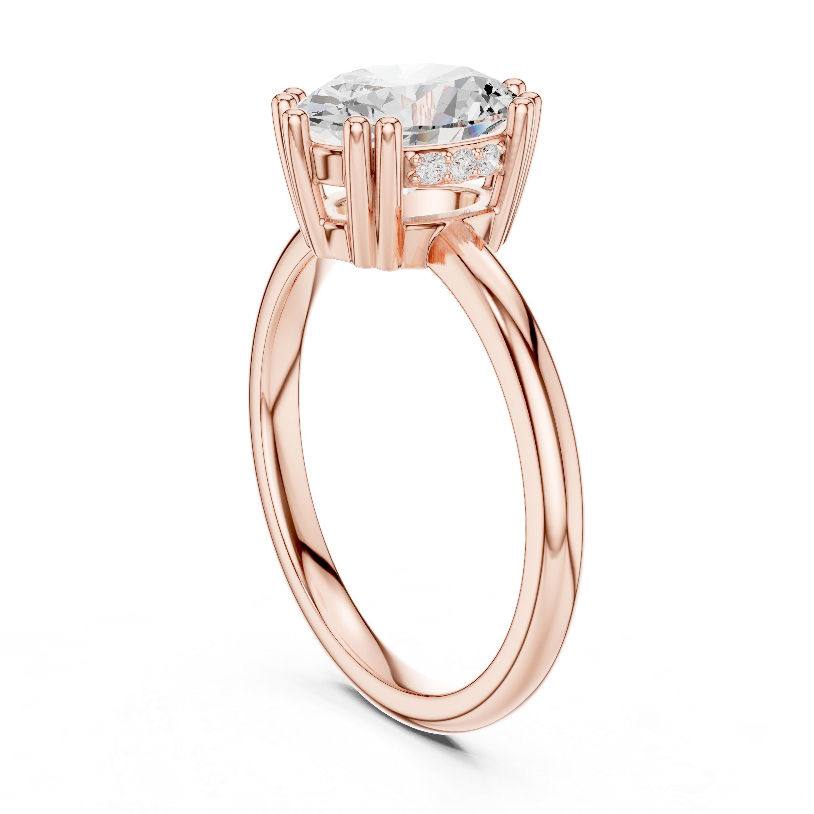 Oval Cut Solitaire Engagement Ring with Hidden Diamond Accent Basket