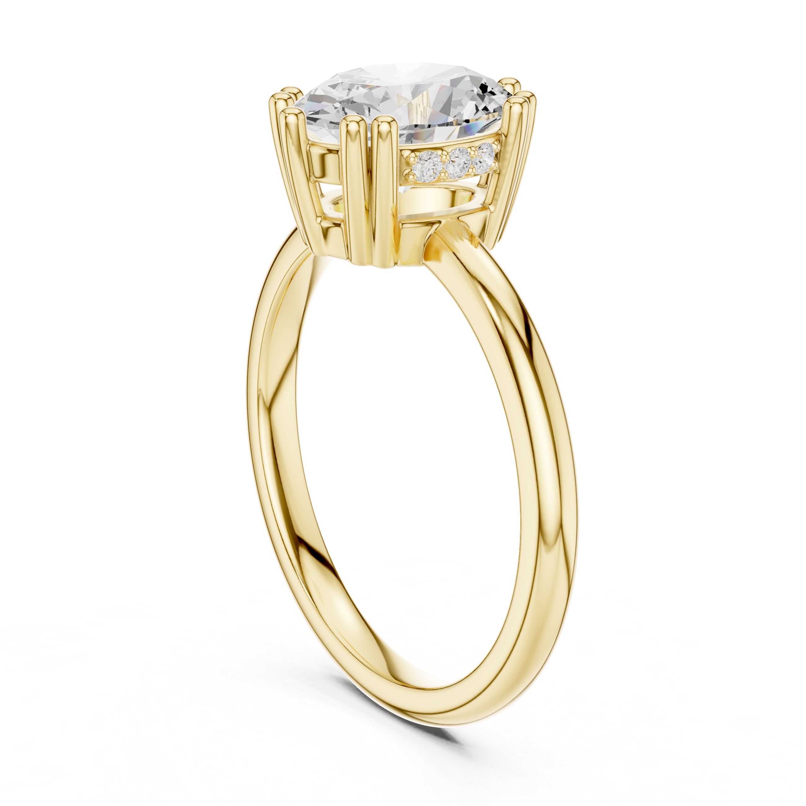 Oval Cut Solitaire Engagement Ring with Hidden Diamond Accent Basket