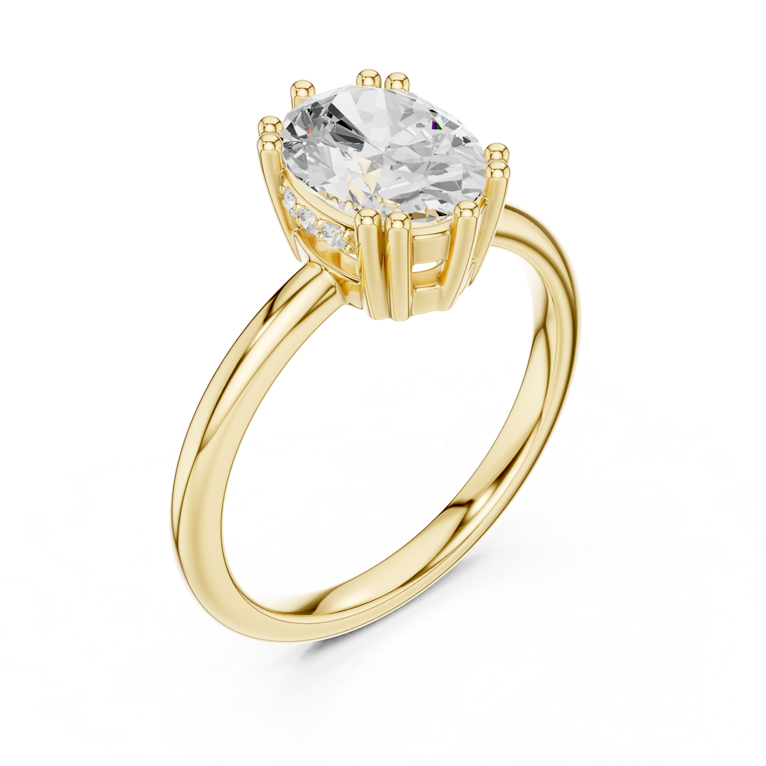 Oval Cut Solitaire Engagement Ring with Hidden Diamond Accent Basket