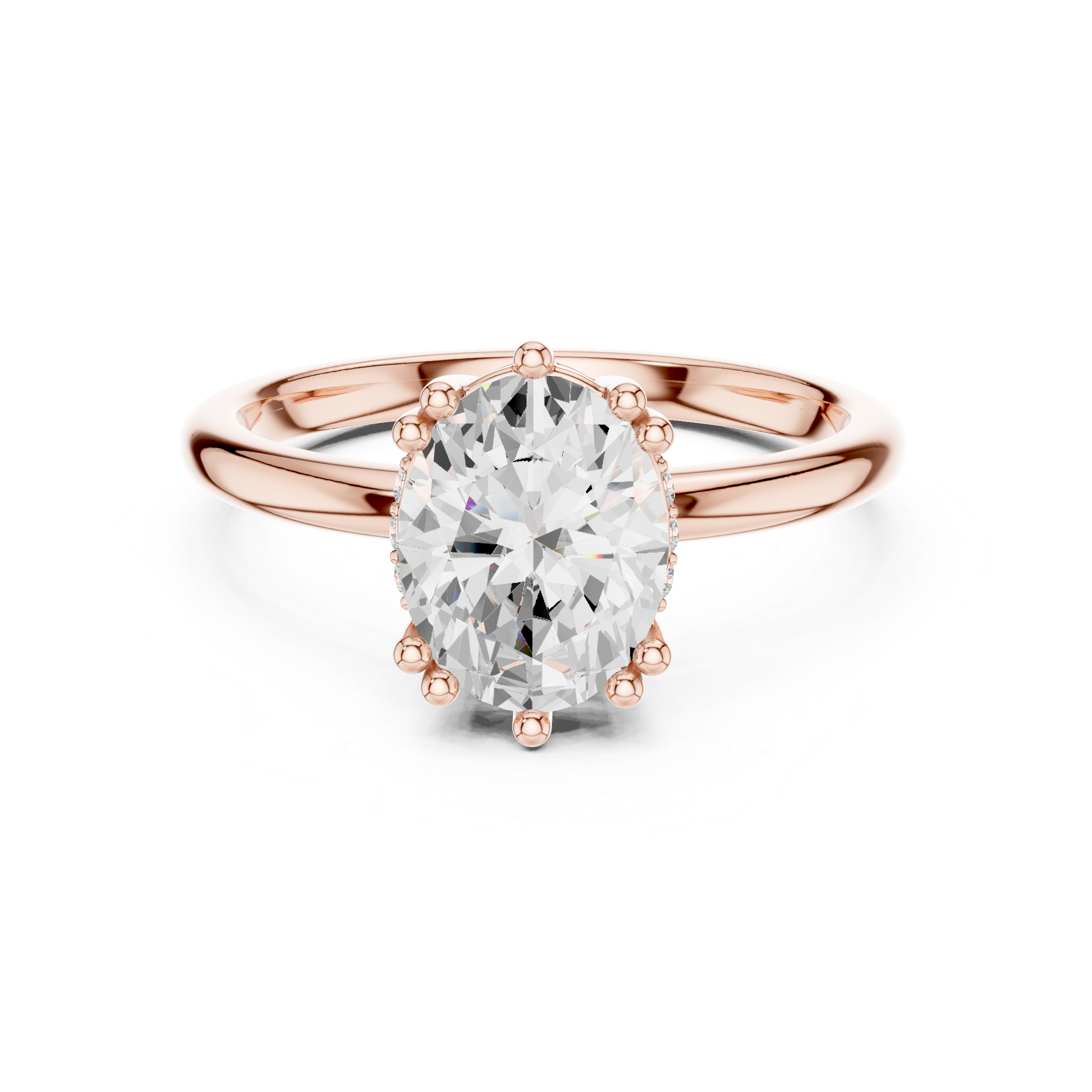 Oval Cut Solitaire Engagement Ring with Hidden Diamond Accent Basket
