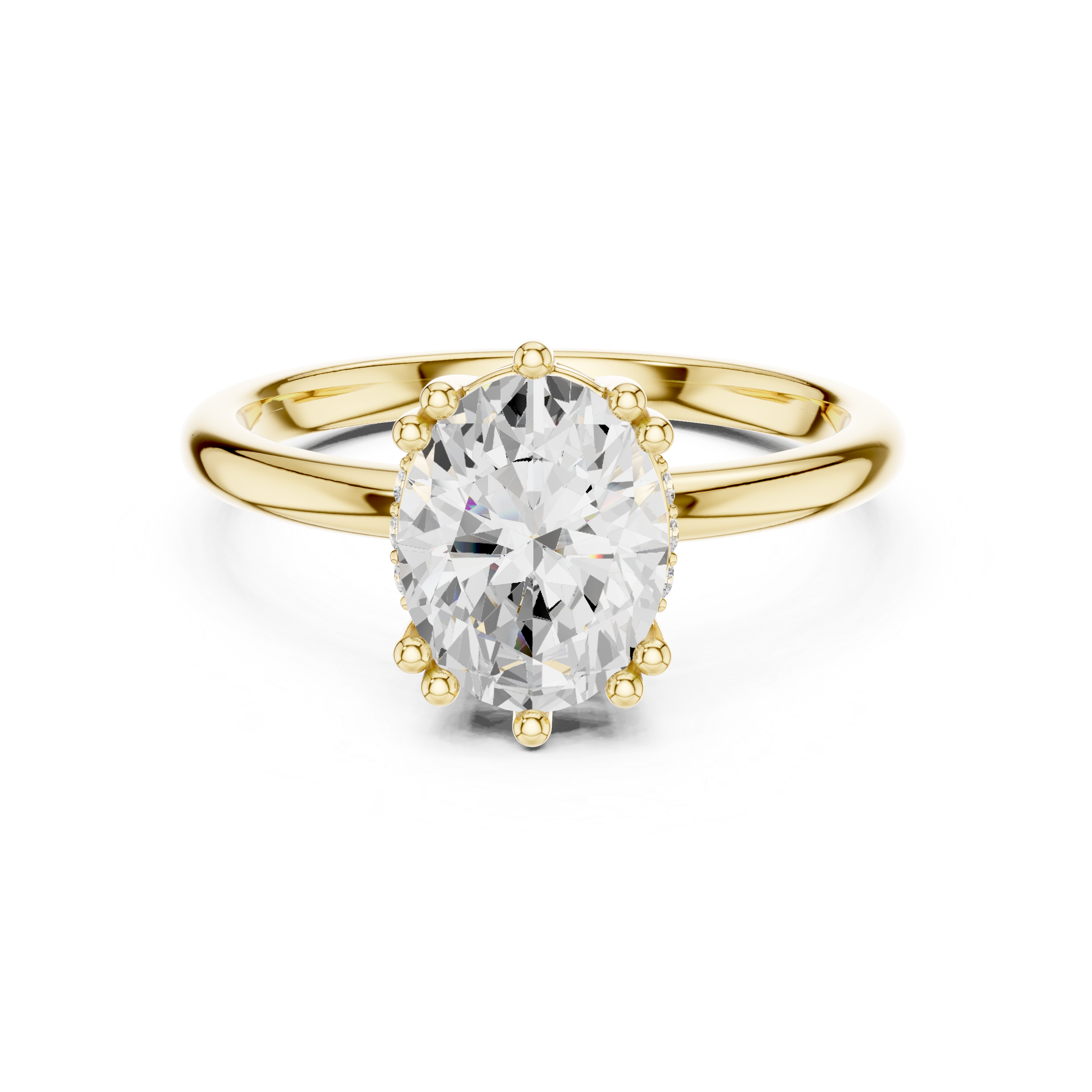 Oval Cut Solitaire Engagement Ring with Hidden Diamond Accent Basket