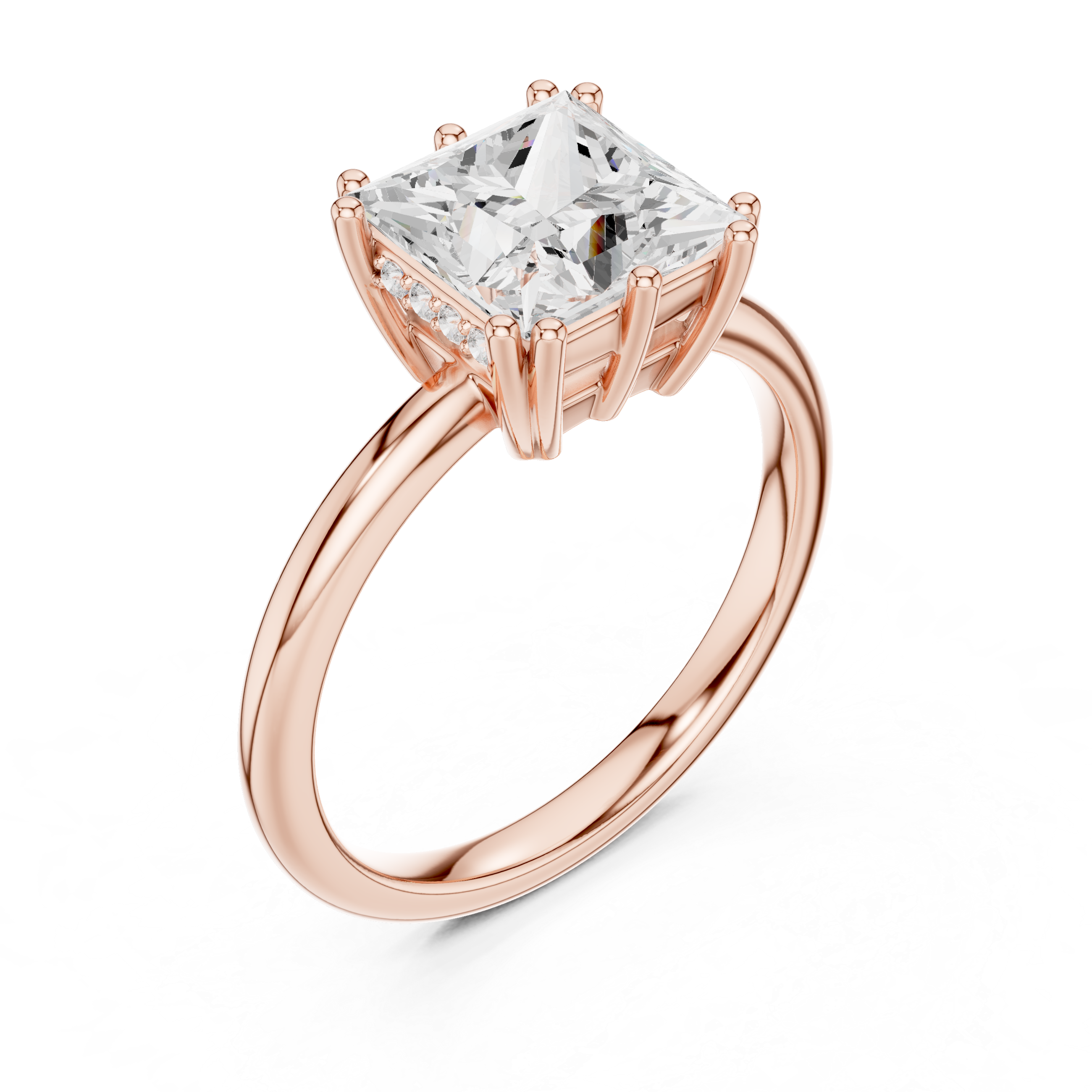 Princess Cut Solitaire Engagement Ring with Hidden Diamond Accent Basket