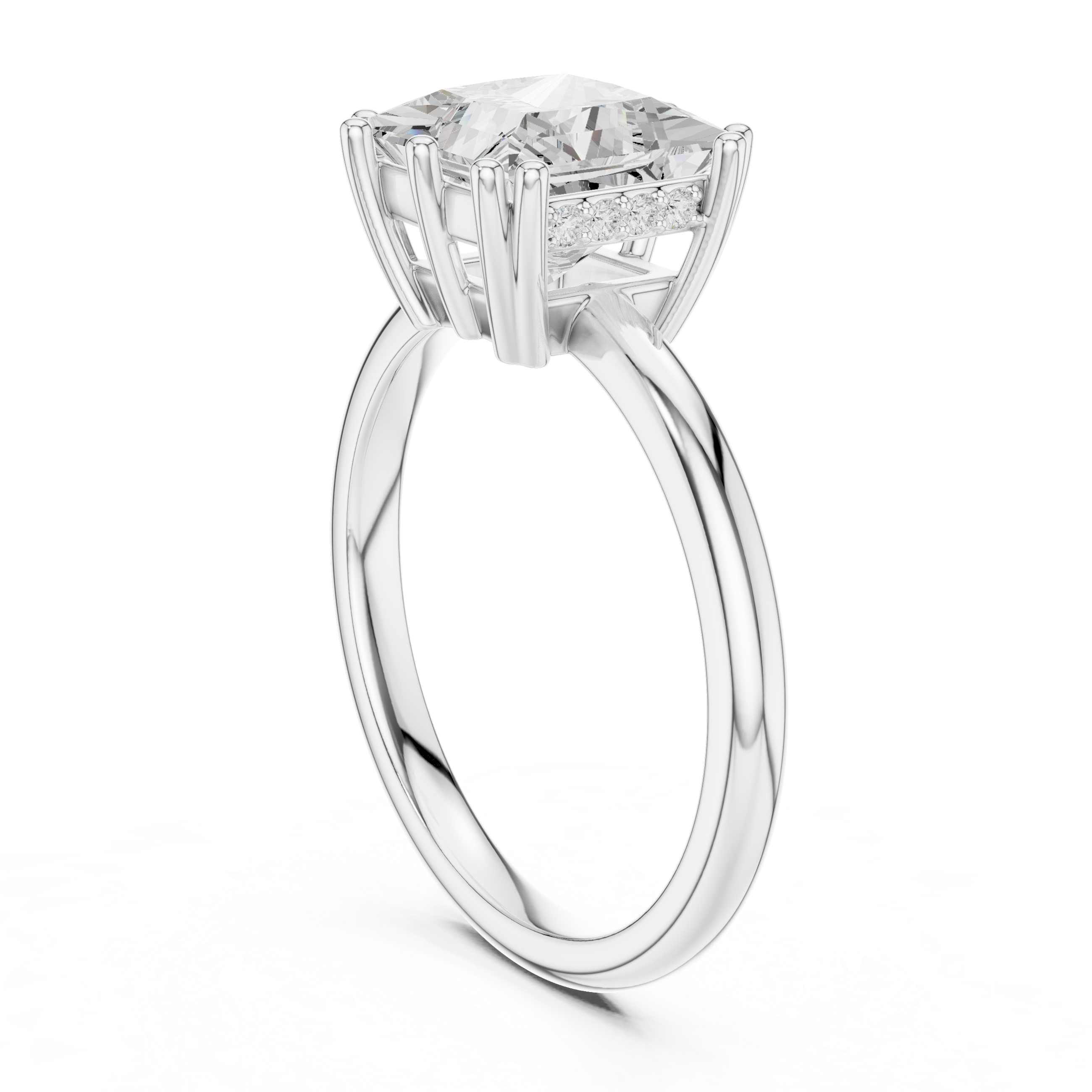 Princess Cut Solitaire Engagement Ring with Hidden Diamond Accent Basket
