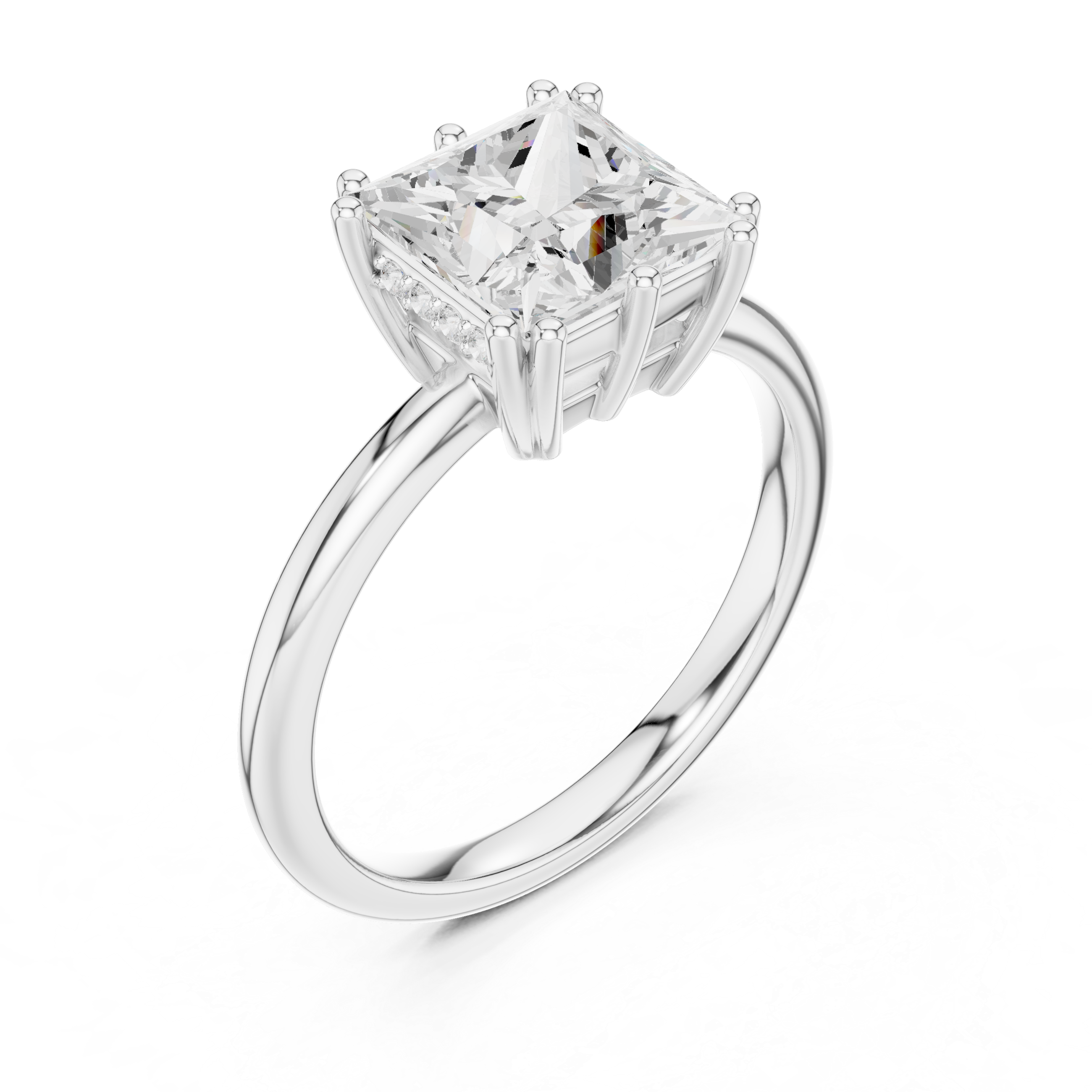 Princess Cut Solitaire Engagement Ring with Hidden Diamond Accent Basket