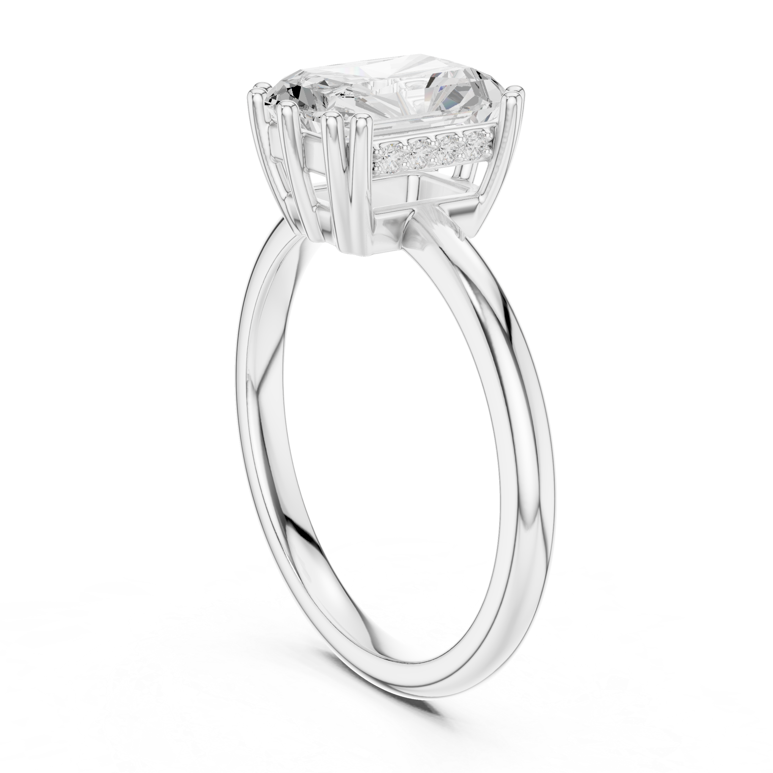 Radiant Cut Solitaire Engagement Ring with Hidden Diamond Accent Basket