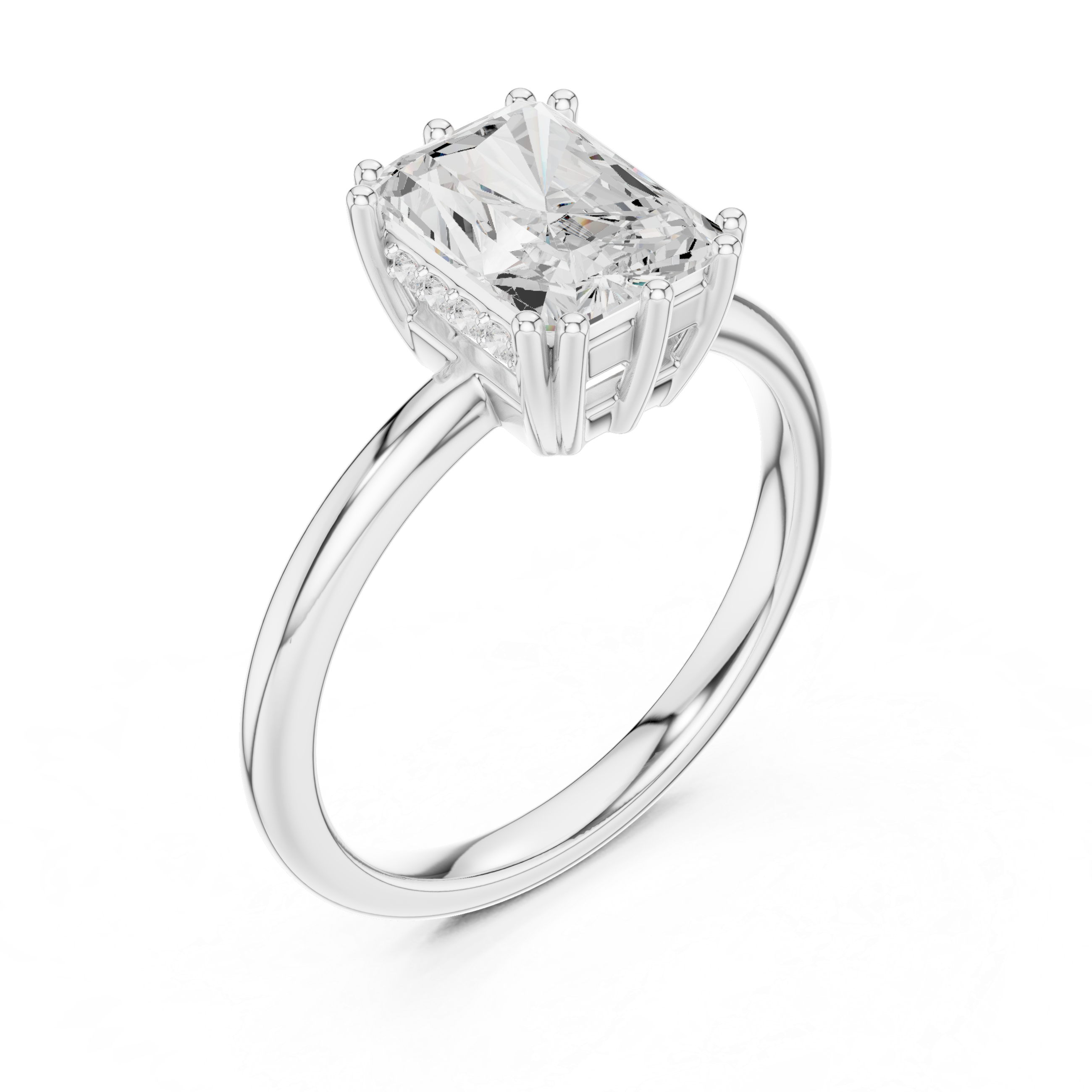 Radiant Cut Solitaire Engagement Ring with Hidden Diamond Accent Basket