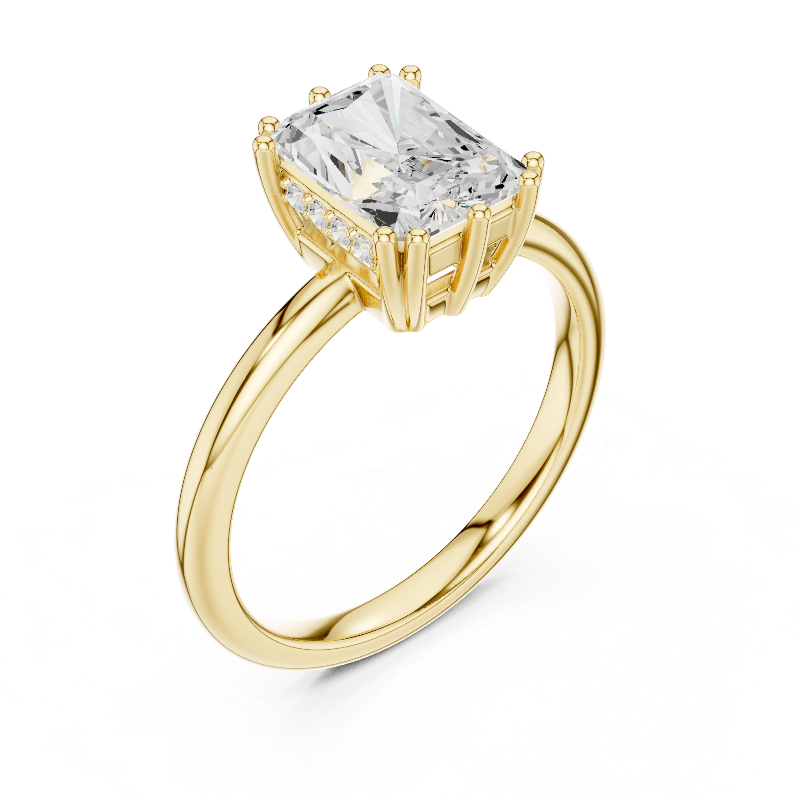 Radiant Cut Solitaire Engagement Ring with Hidden Diamond Accent Basket