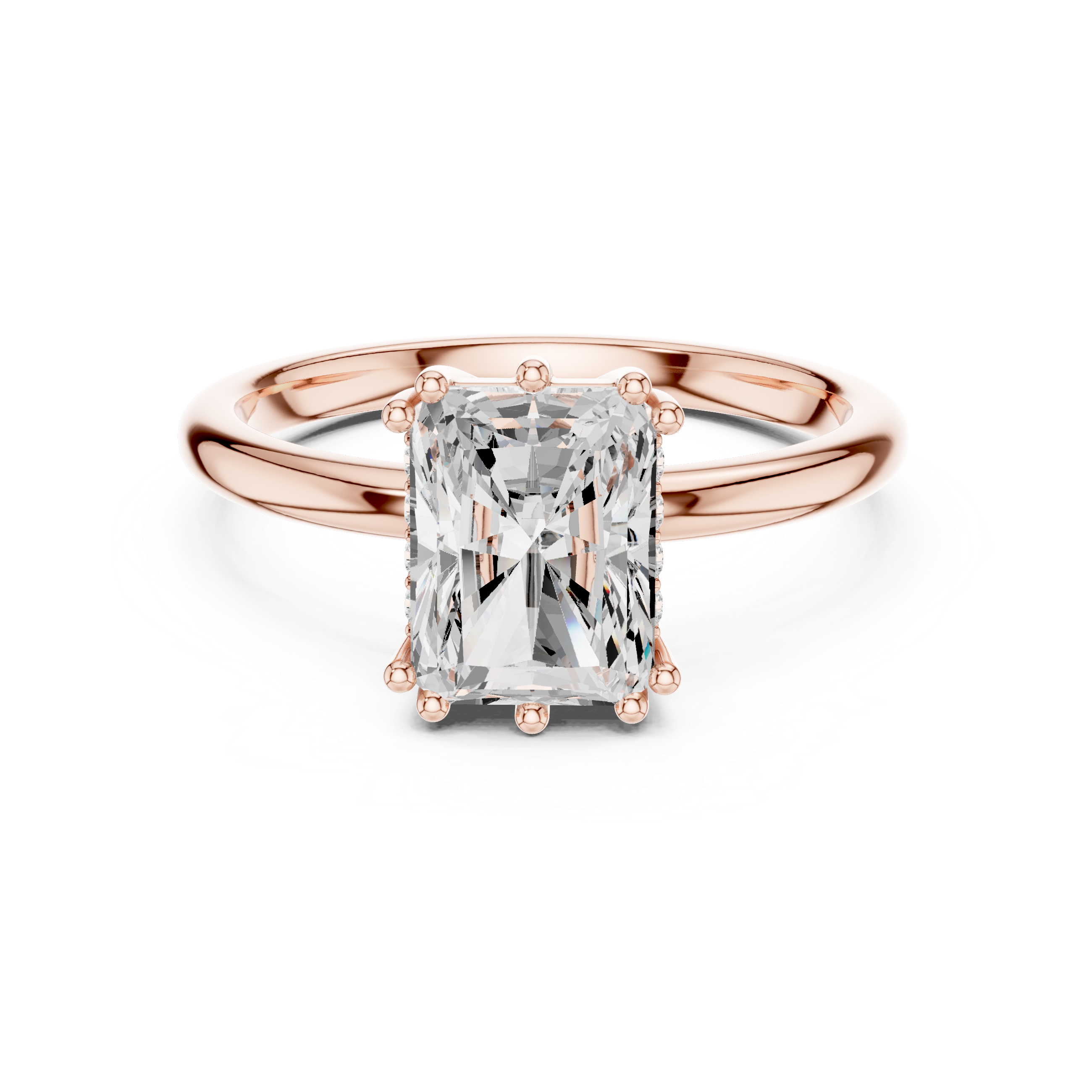 Radiant Cut Solitaire Engagement Ring with Hidden Diamond Accent Basket
