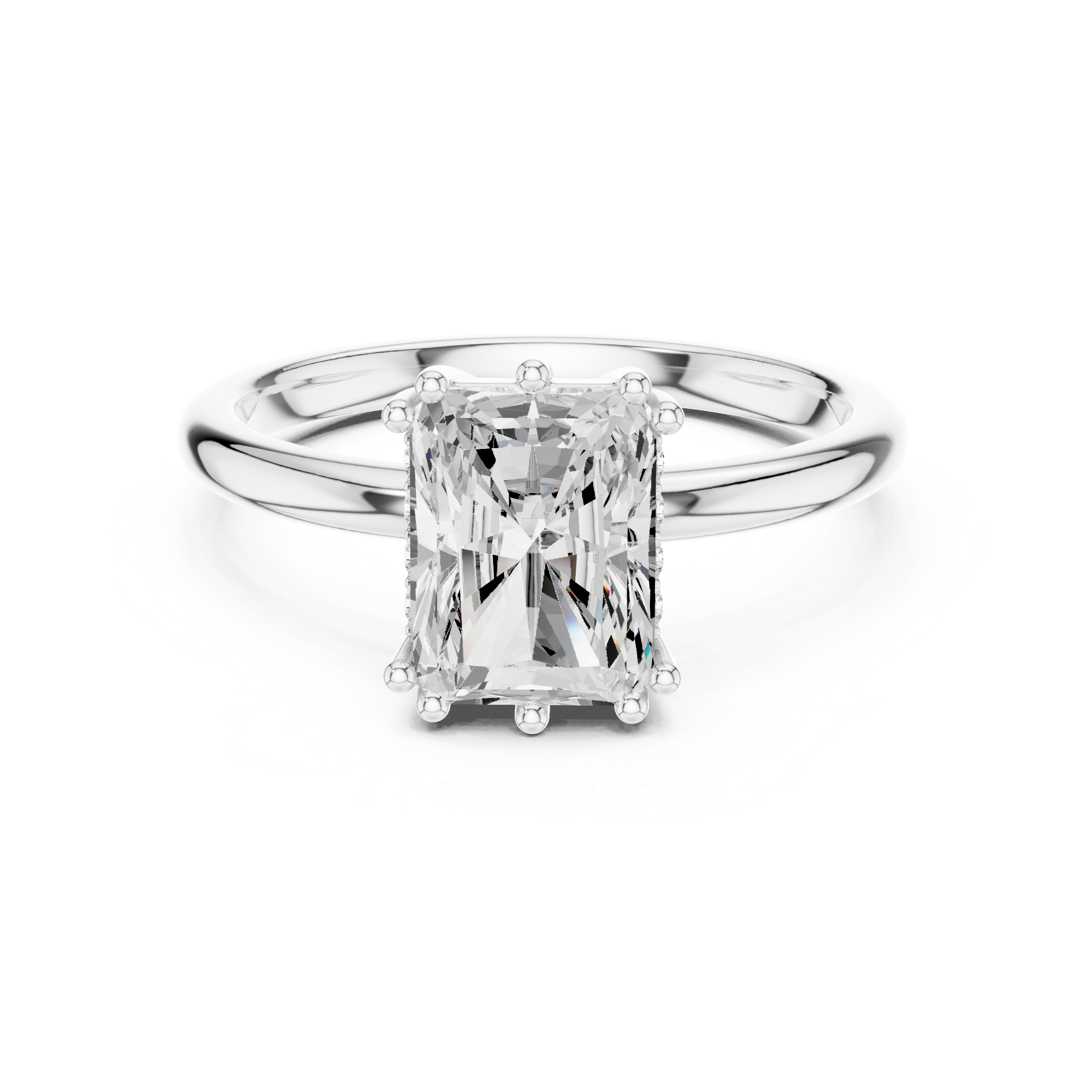 Radiant Cut Solitaire Engagement Ring with Hidden Diamond Accent Basket