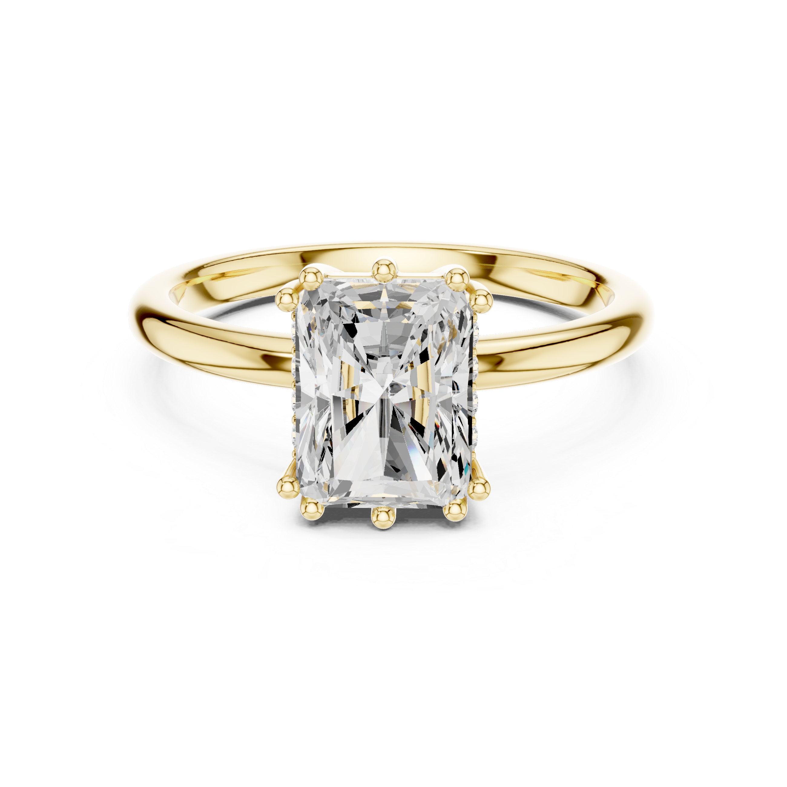 Radiant Cut Solitaire Engagement Ring with Hidden Diamond Accent Basket