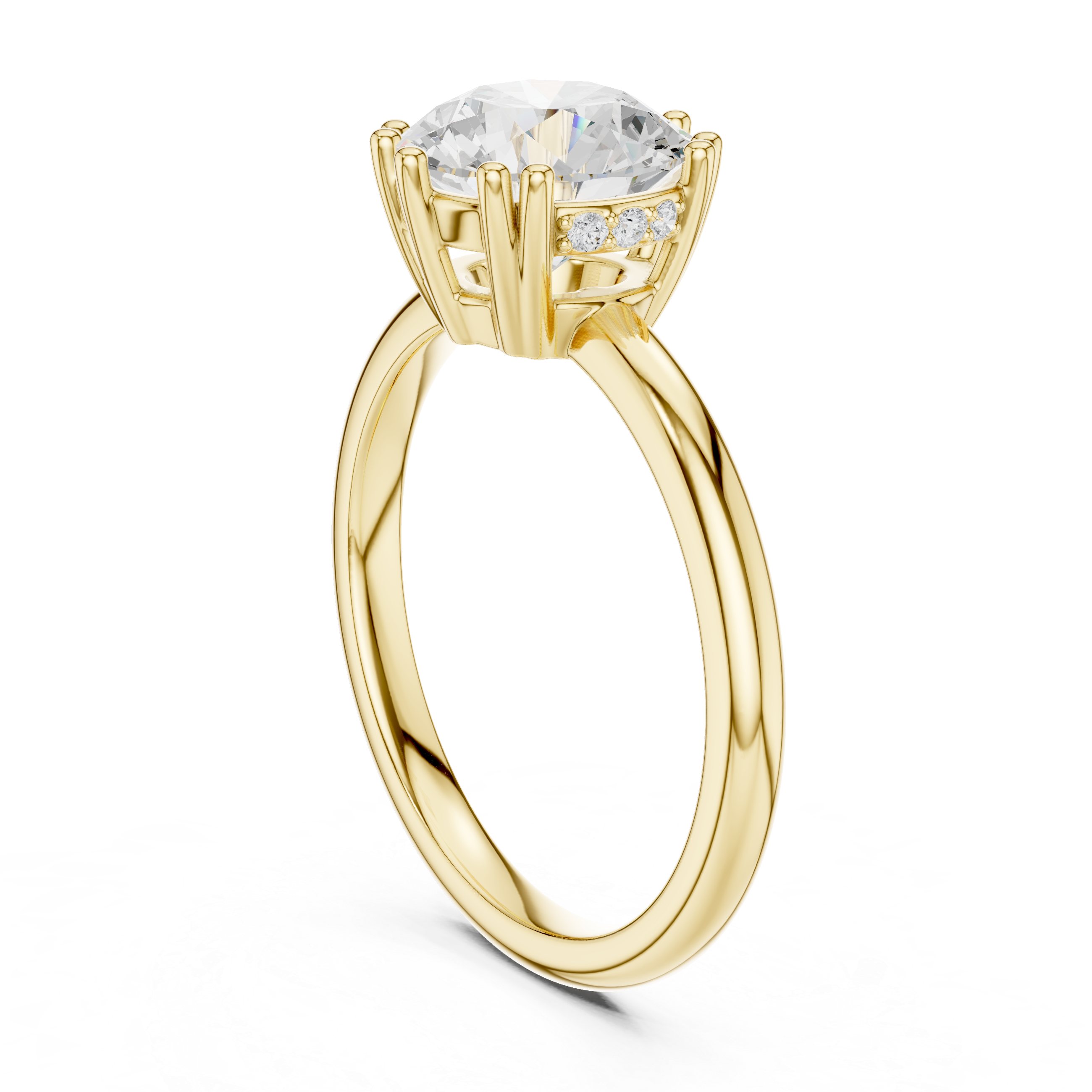 Round Brilliant Solitaire Engagement Ring with Hidden Diamond Accent Basket