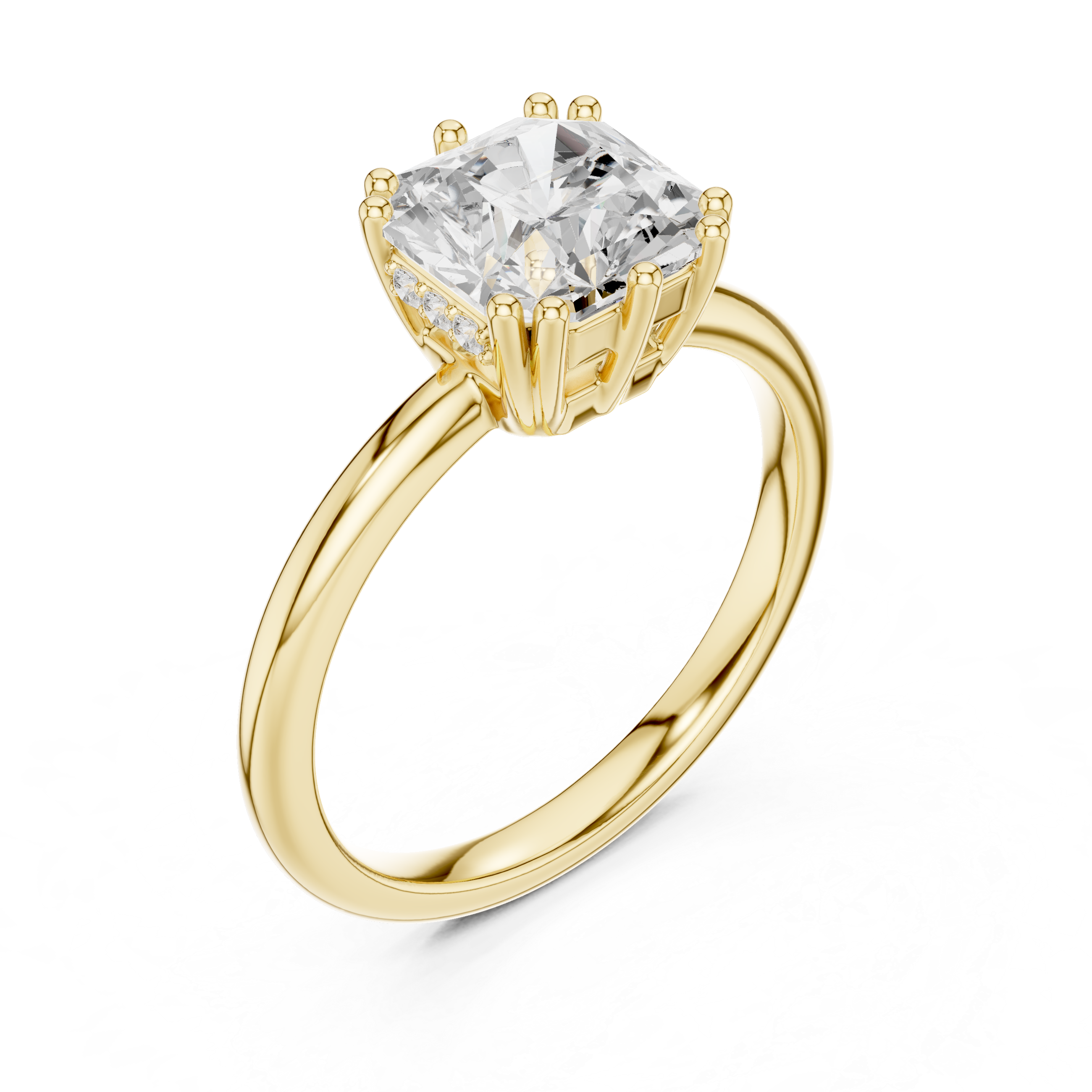 Radiant-Cut Solitaire Engagement Ring with Hidden Accent Detail