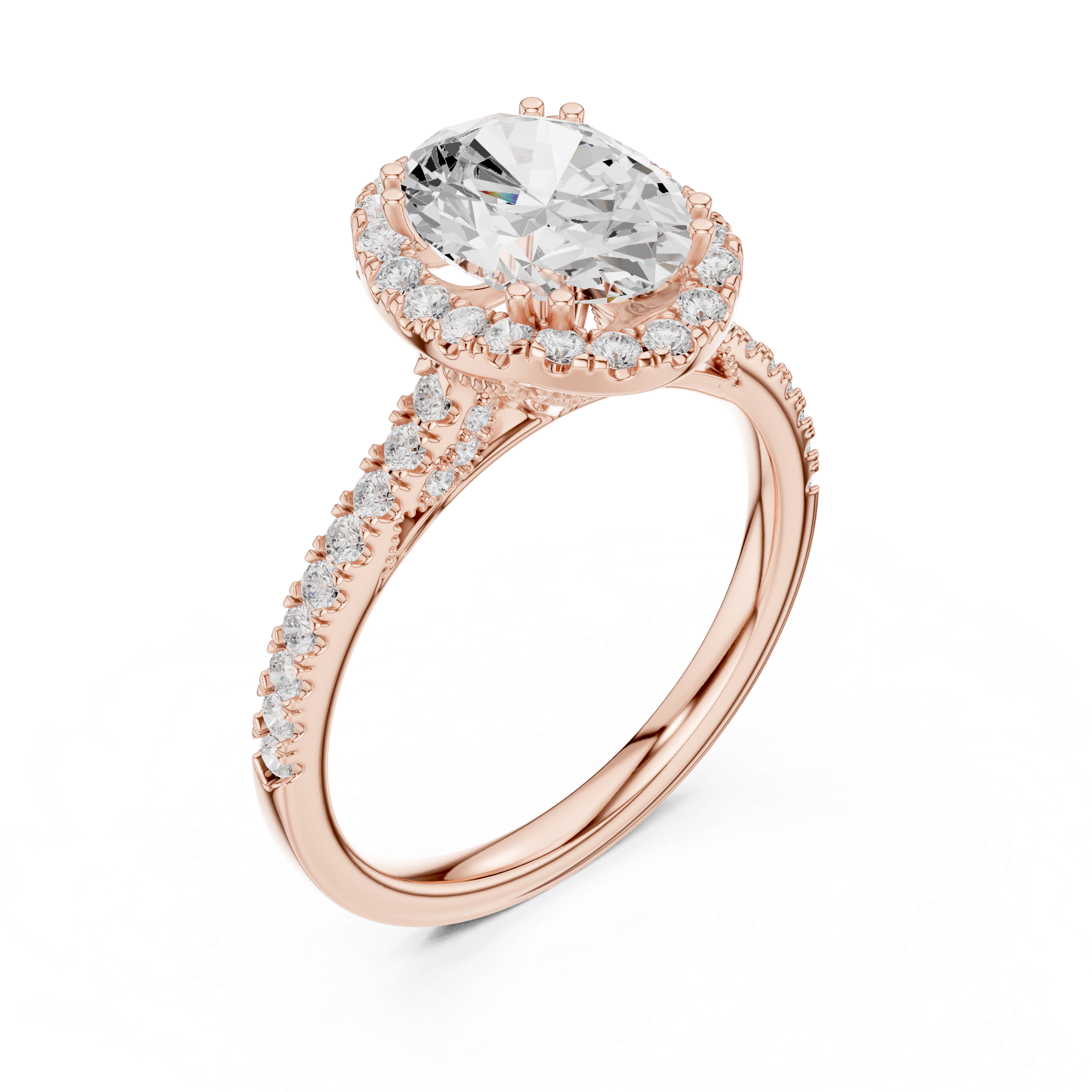 Oval Cut Halo Diamond Engagement Ring with Pavé Band