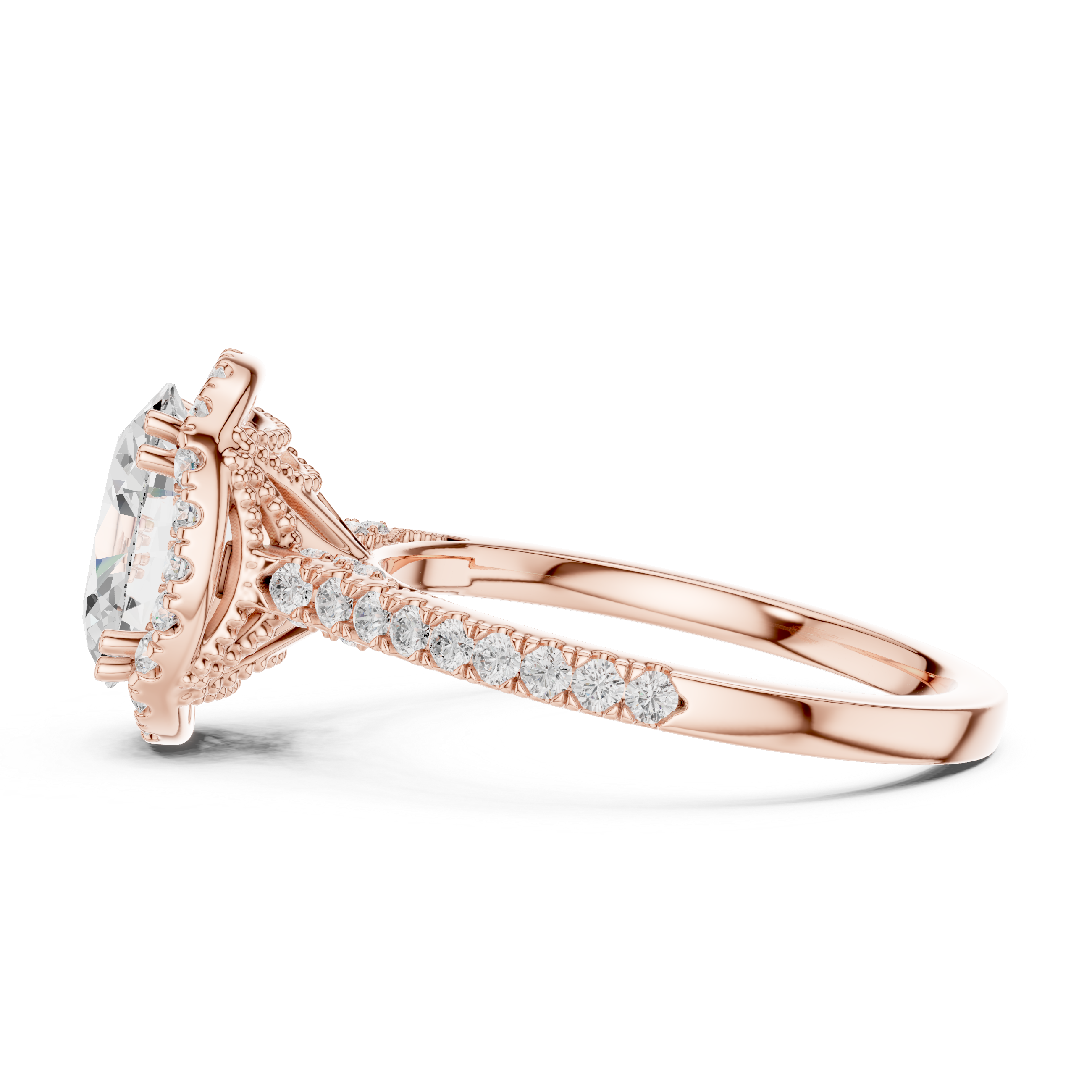 Oval Cut Halo Diamond Engagement Ring with Pavé Band