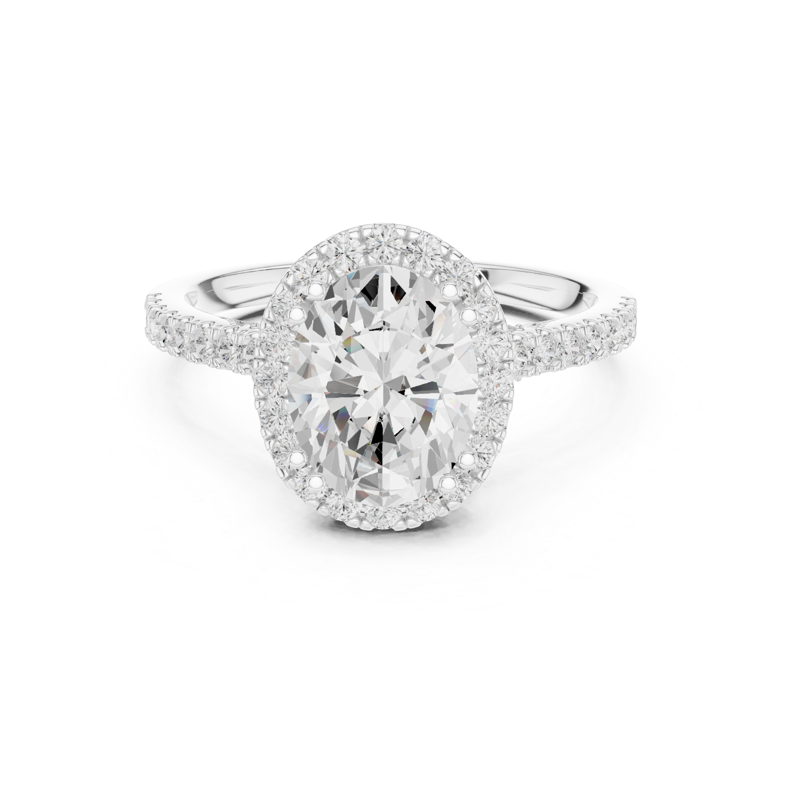 Oval Cut Halo Diamond Engagement Ring with Pavé Band