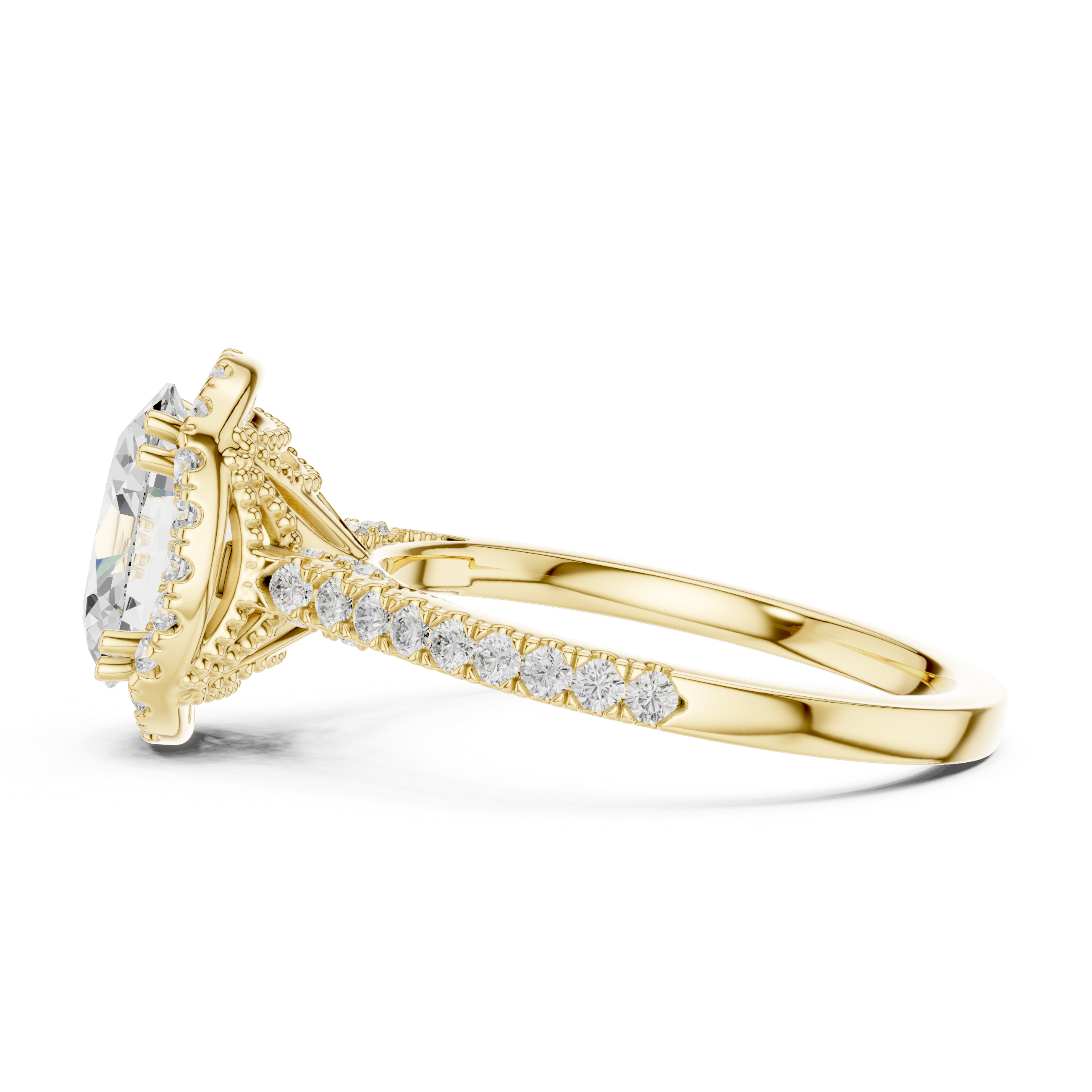Oval Cut Halo Diamond Engagement Ring with Pavé Band