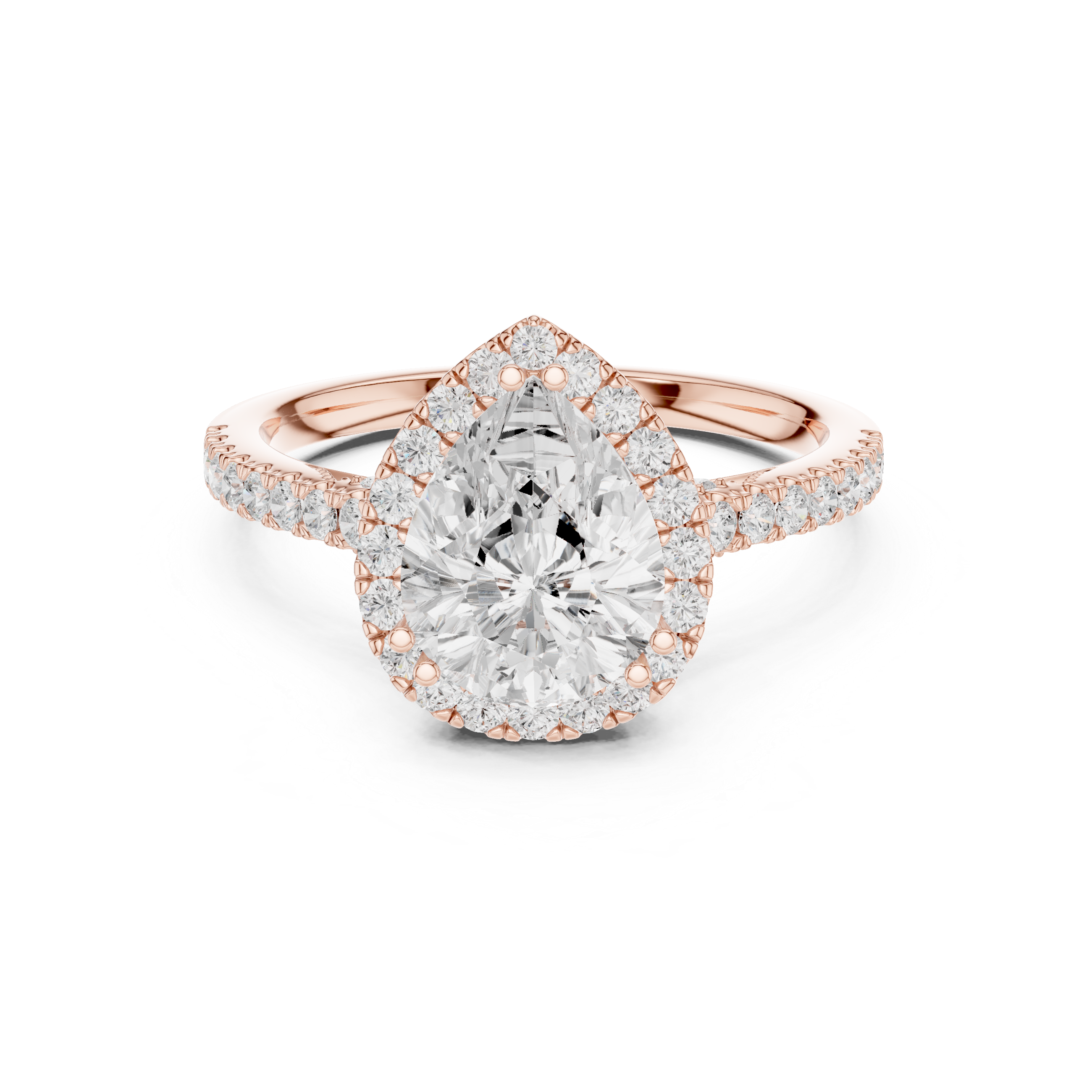 Pear Cut Halo Diamond Engagement Ring with Pavé Band