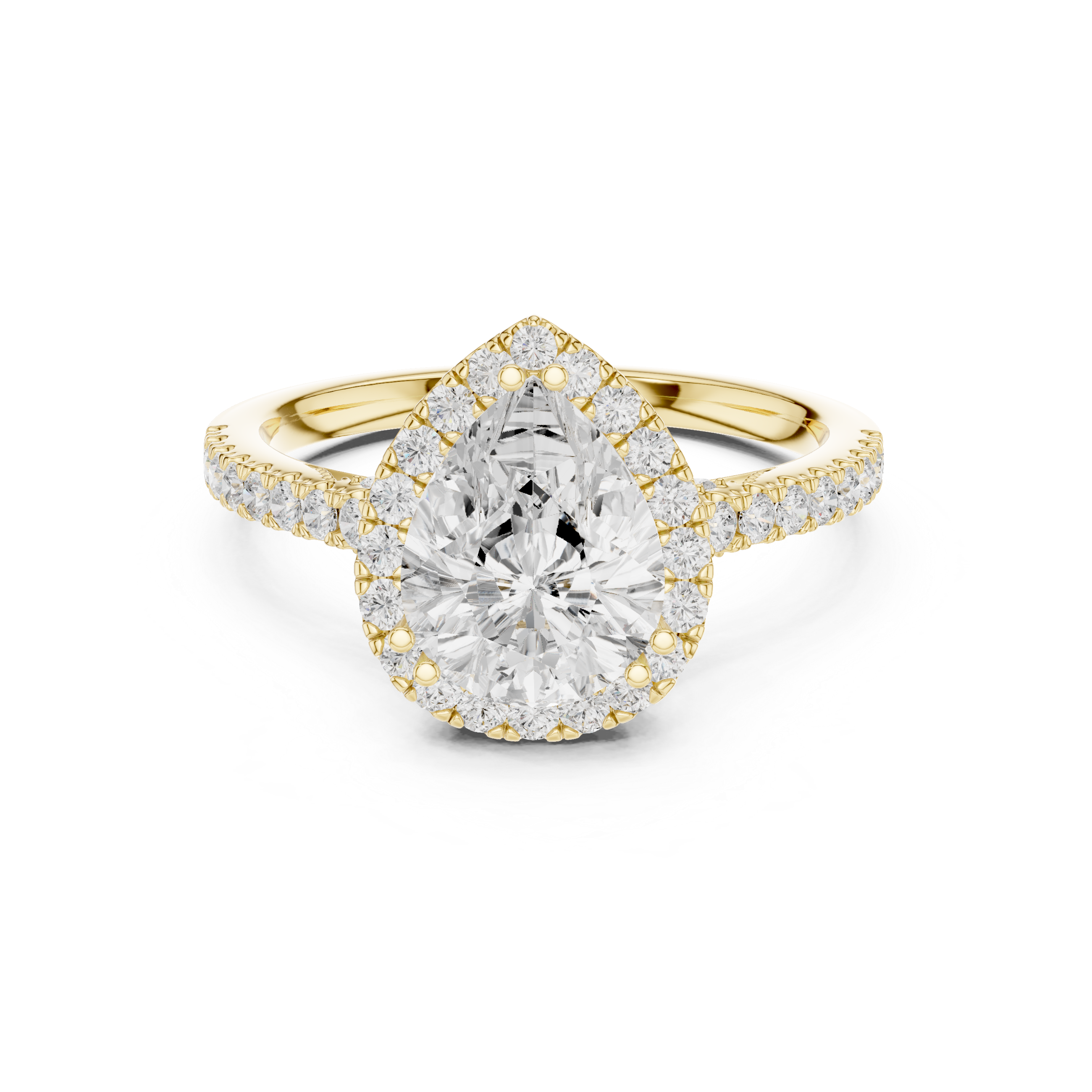 Pear Cut Halo Diamond Engagement Ring with Pavé Band