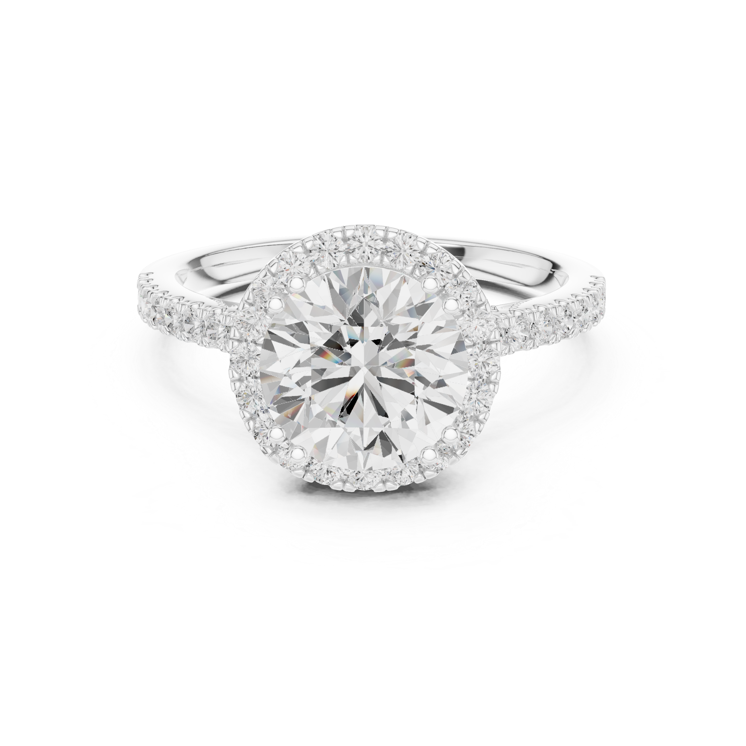 Round Halo Diamond Engagement Ring with Pavé Band