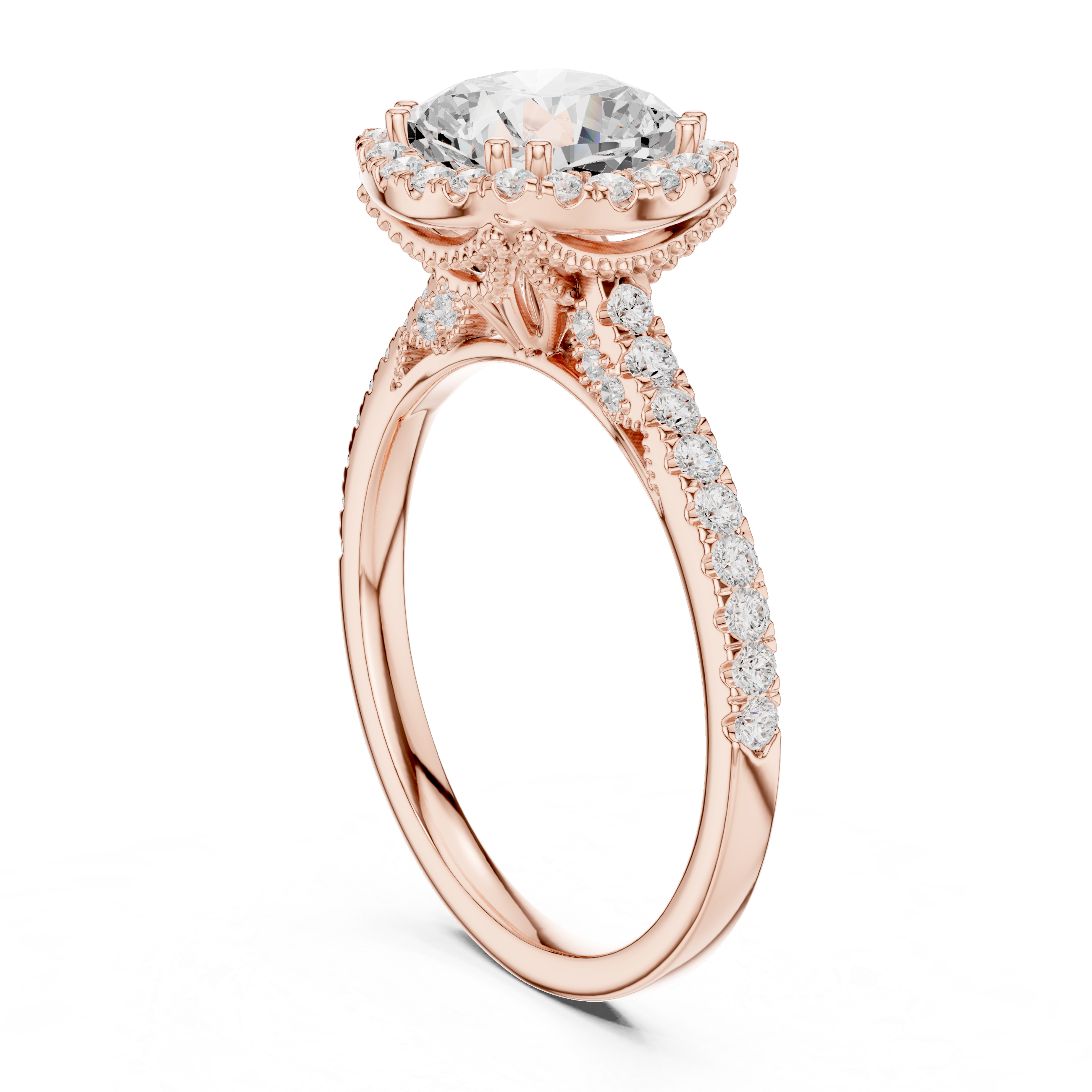 Cushion-Cut Halo Pavé Engagement Ring with Elevated Open Gallery
