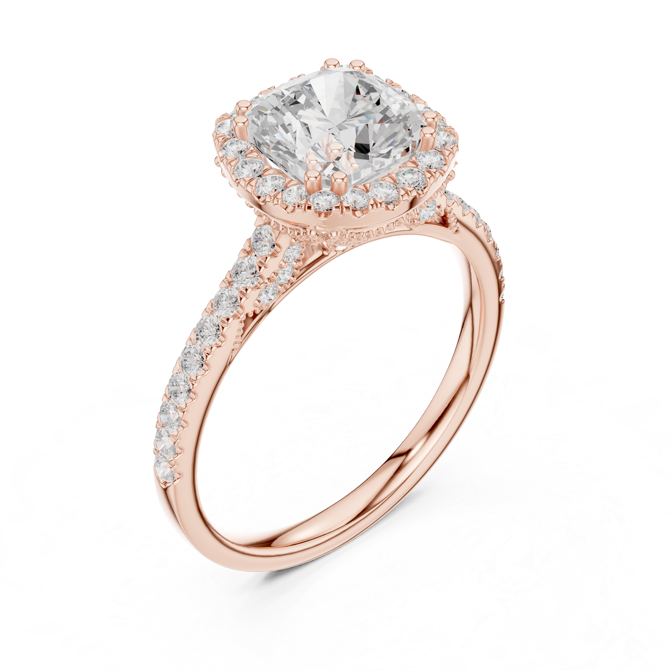 Cushion-Cut Halo Pavé Engagement Ring with Elevated Open Gallery