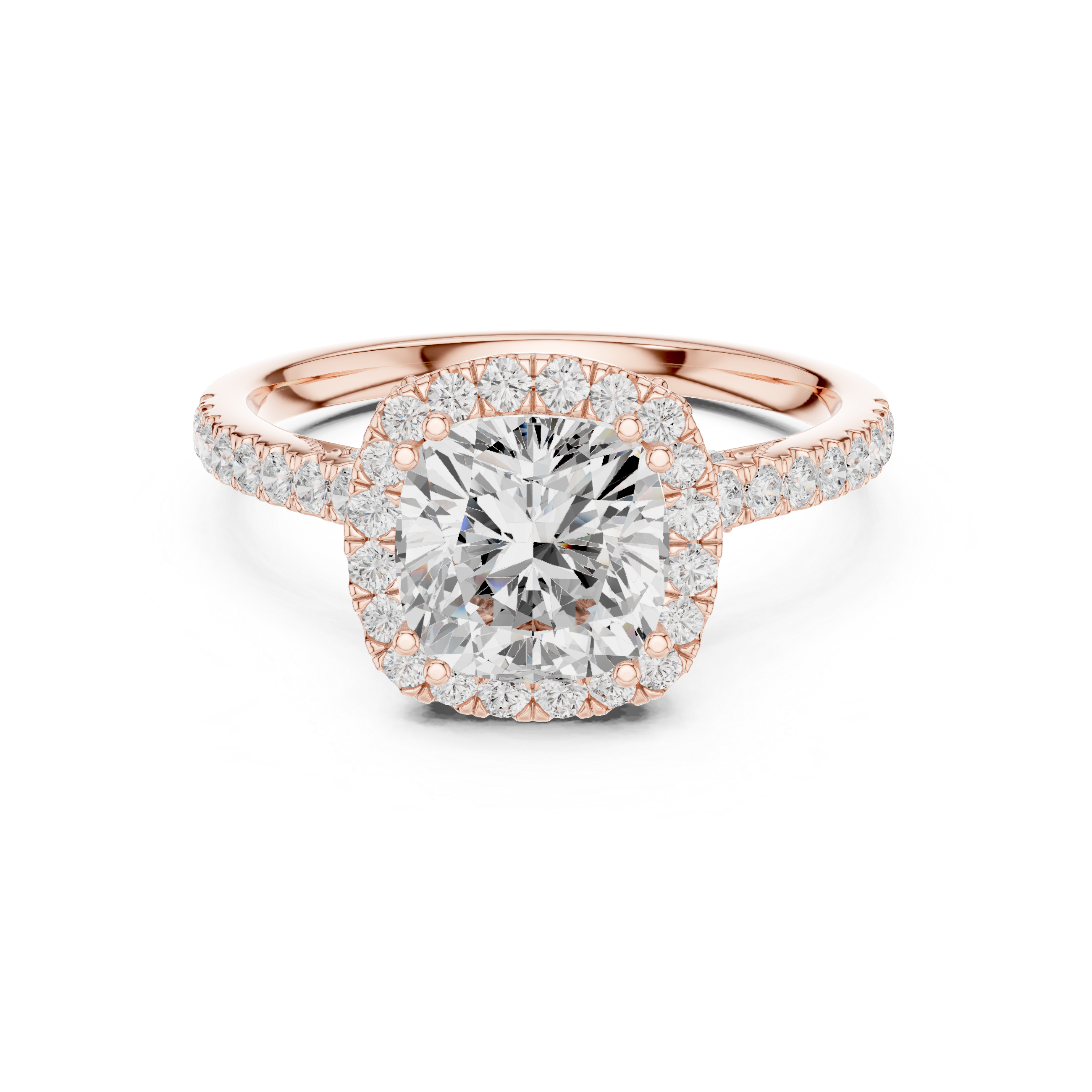 Cushion-Cut Halo Pavé Engagement Ring with Elevated Open Gallery