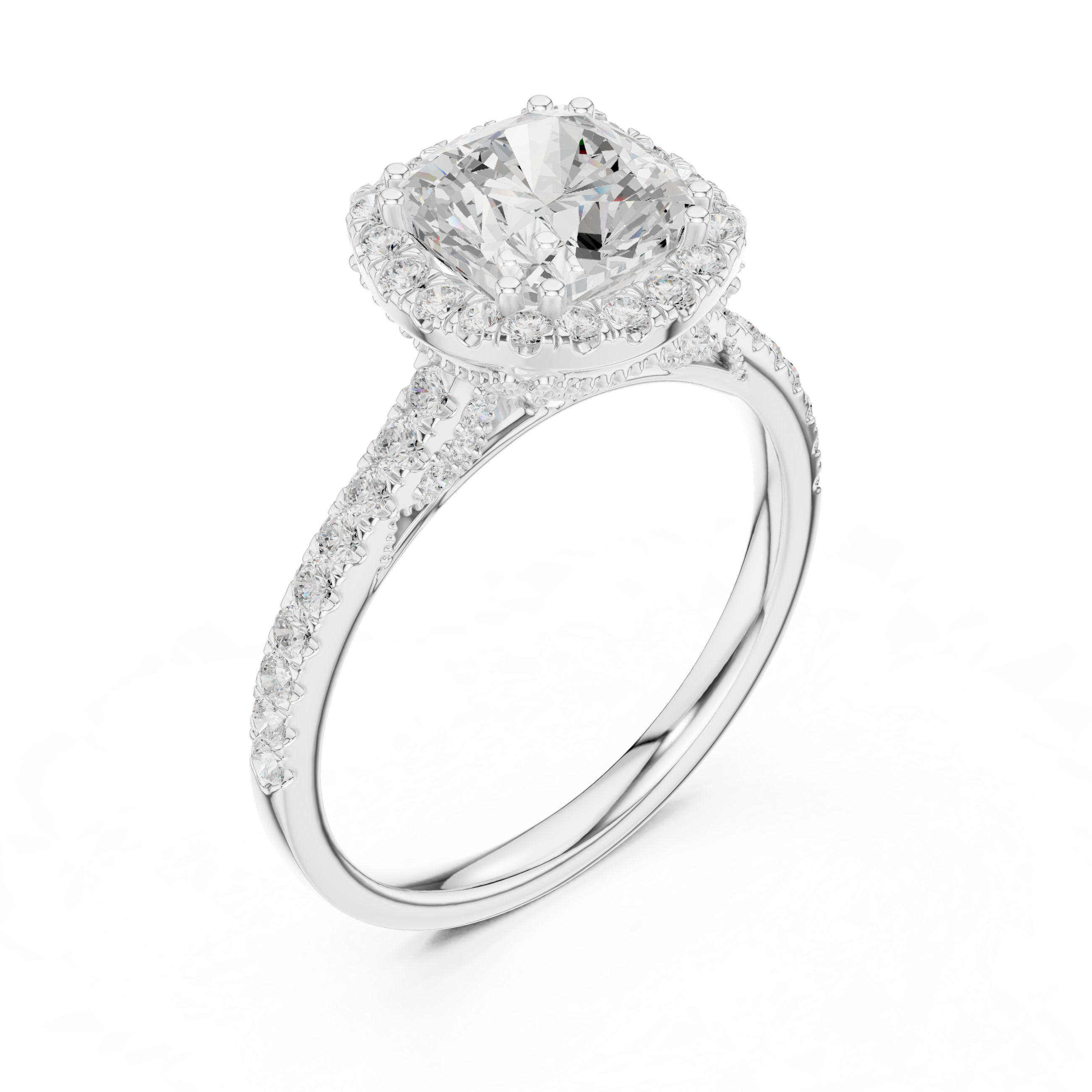 Cushion-Cut Halo Pavé Engagement Ring with Elevated Open Gallery