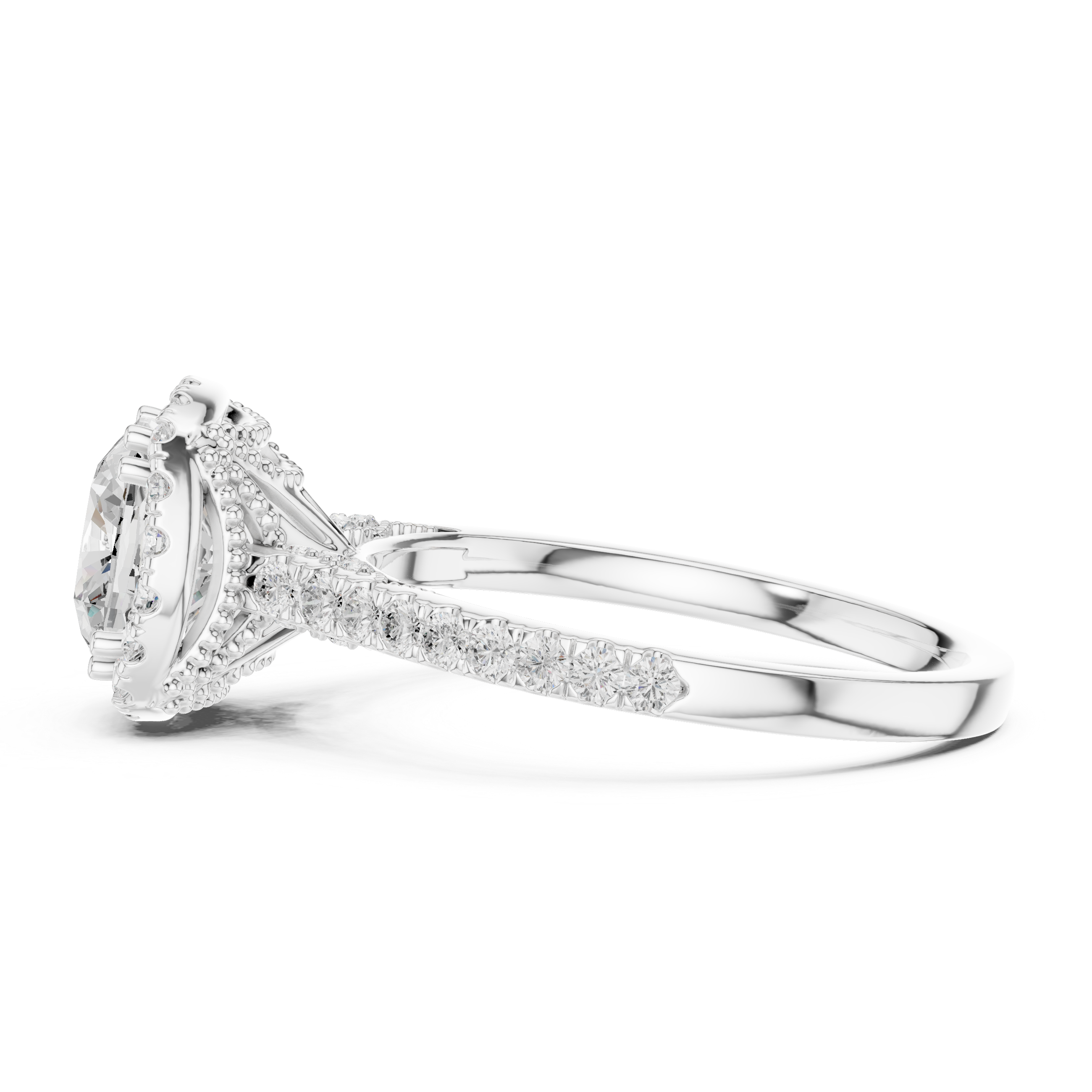 Cushion-Cut Halo Pavé Engagement Ring with Elevated Open Gallery