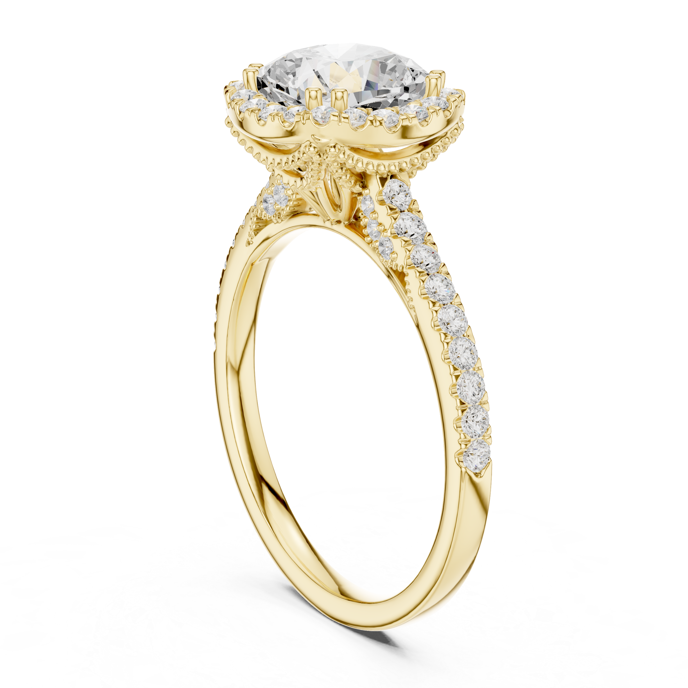 Cushion-Cut Halo Pavé Engagement Ring with Elevated Open Gallery