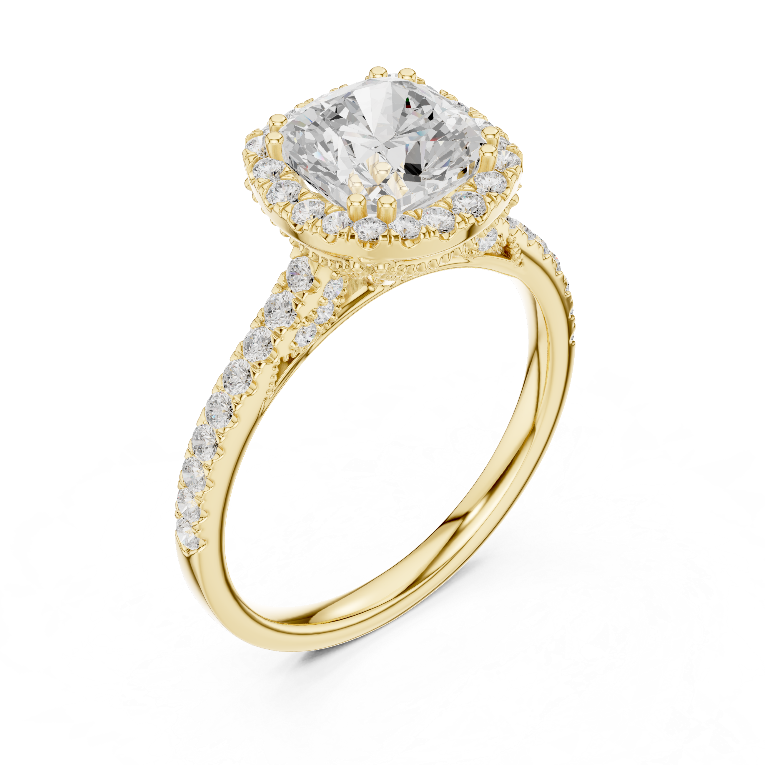 Cushion-Cut Halo Pavé Engagement Ring with Elevated Open Gallery